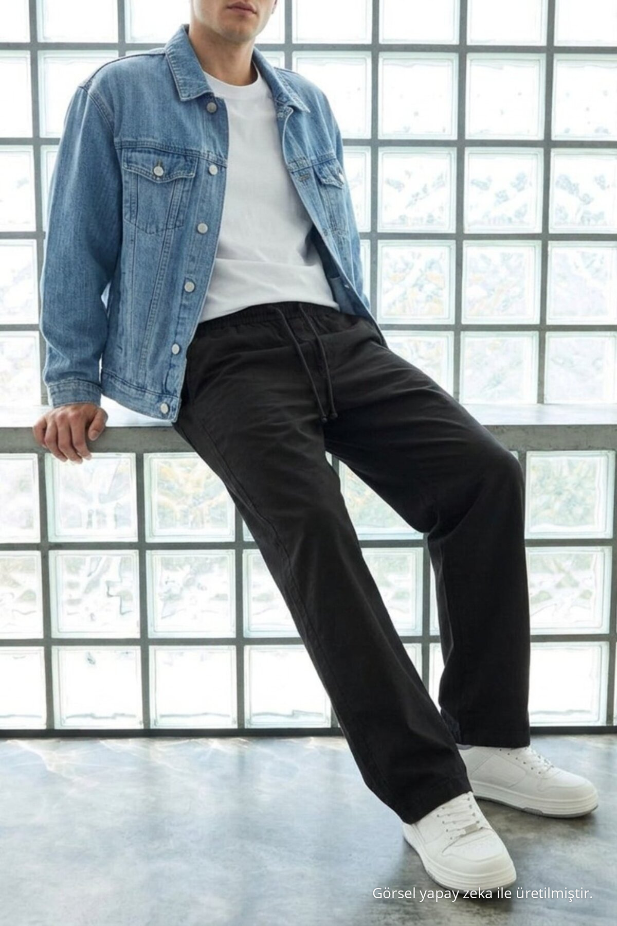 Erkek Günlük Jogger Siyah Baggy Keten Pantolon 4