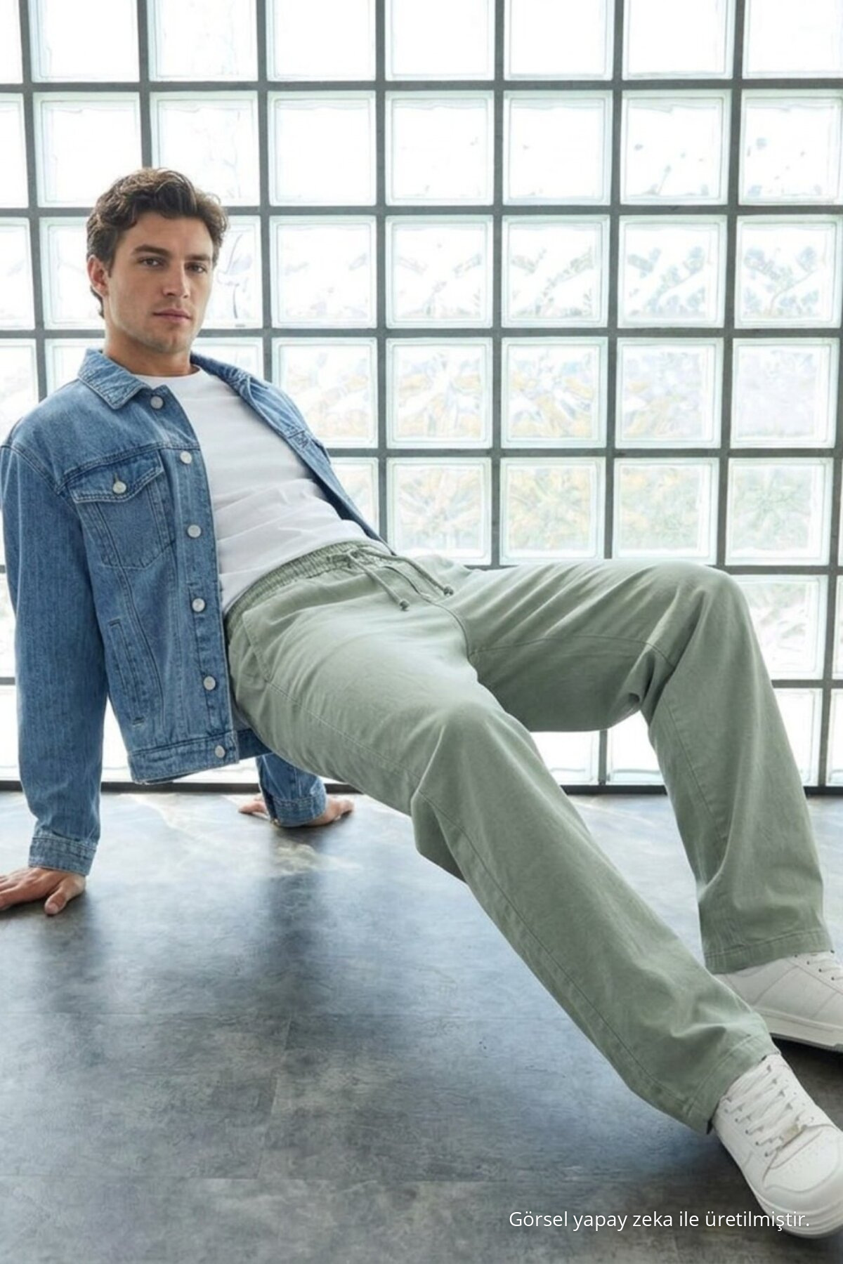 Erkek Günlük Jogger Yeşil Baggy Keten Pantolon 4