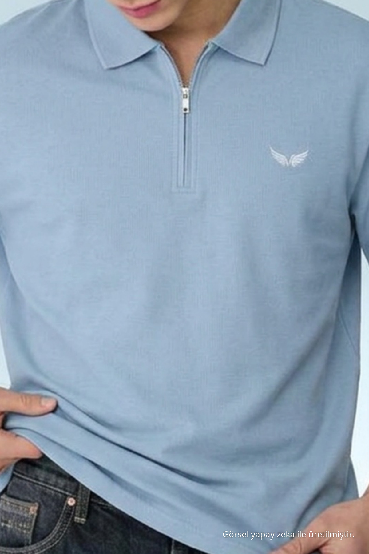 Erkek Casual Bebe Mavi Bol Polo Yaka Tişört 5