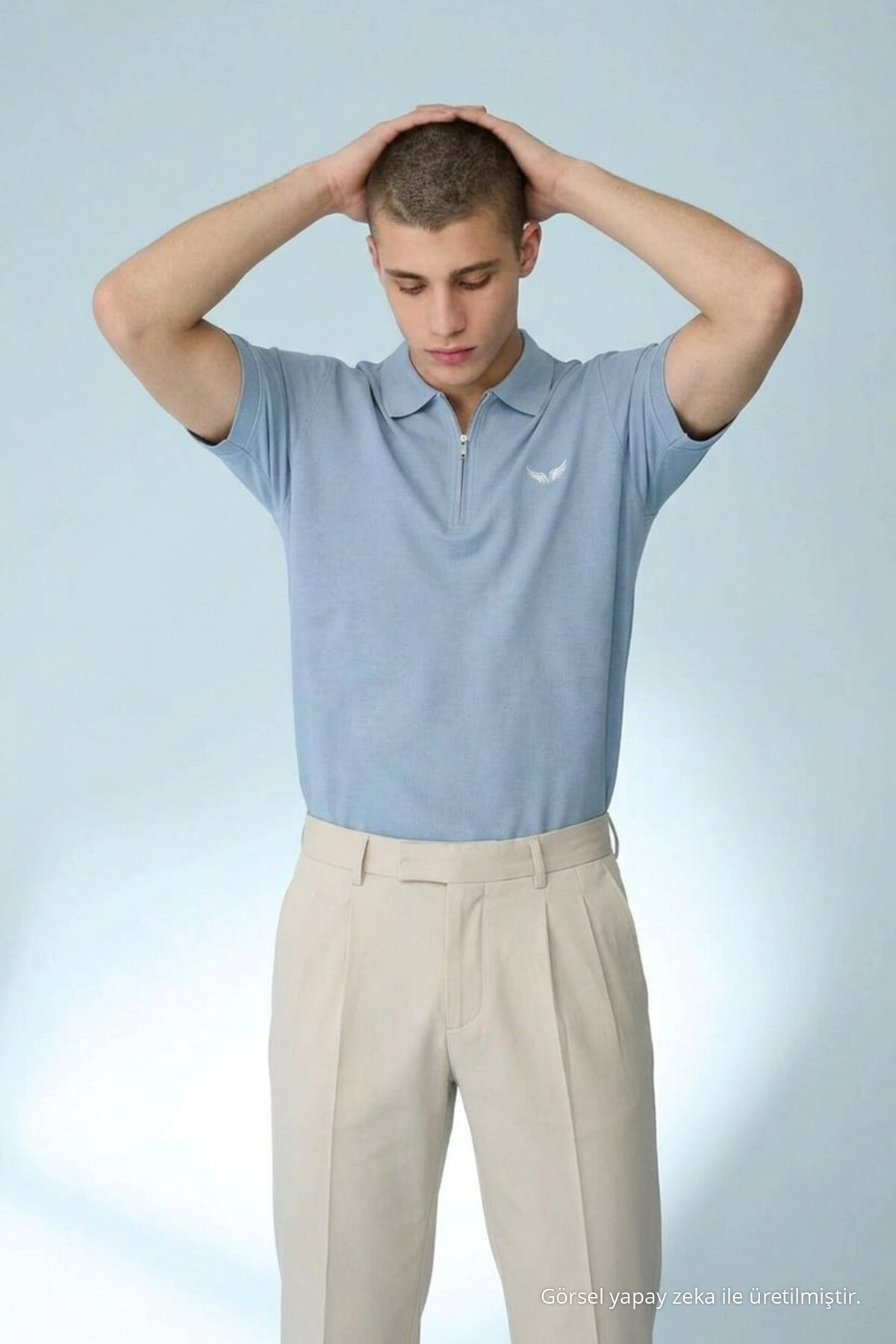 Erkek Casual Bebe Mavi Bol Polo Yaka Tişört 4