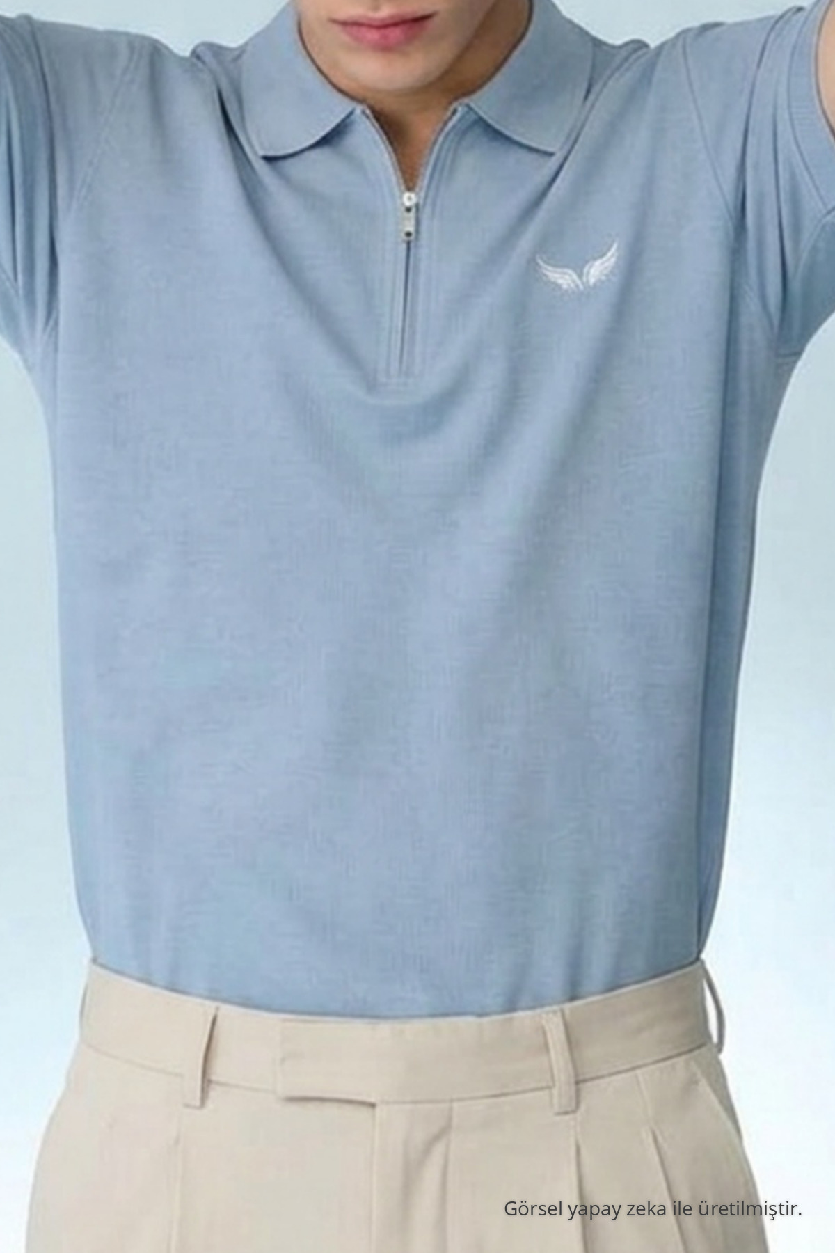 Erkek Casual Bebe Mavi Bol Polo Yaka Tişört 6