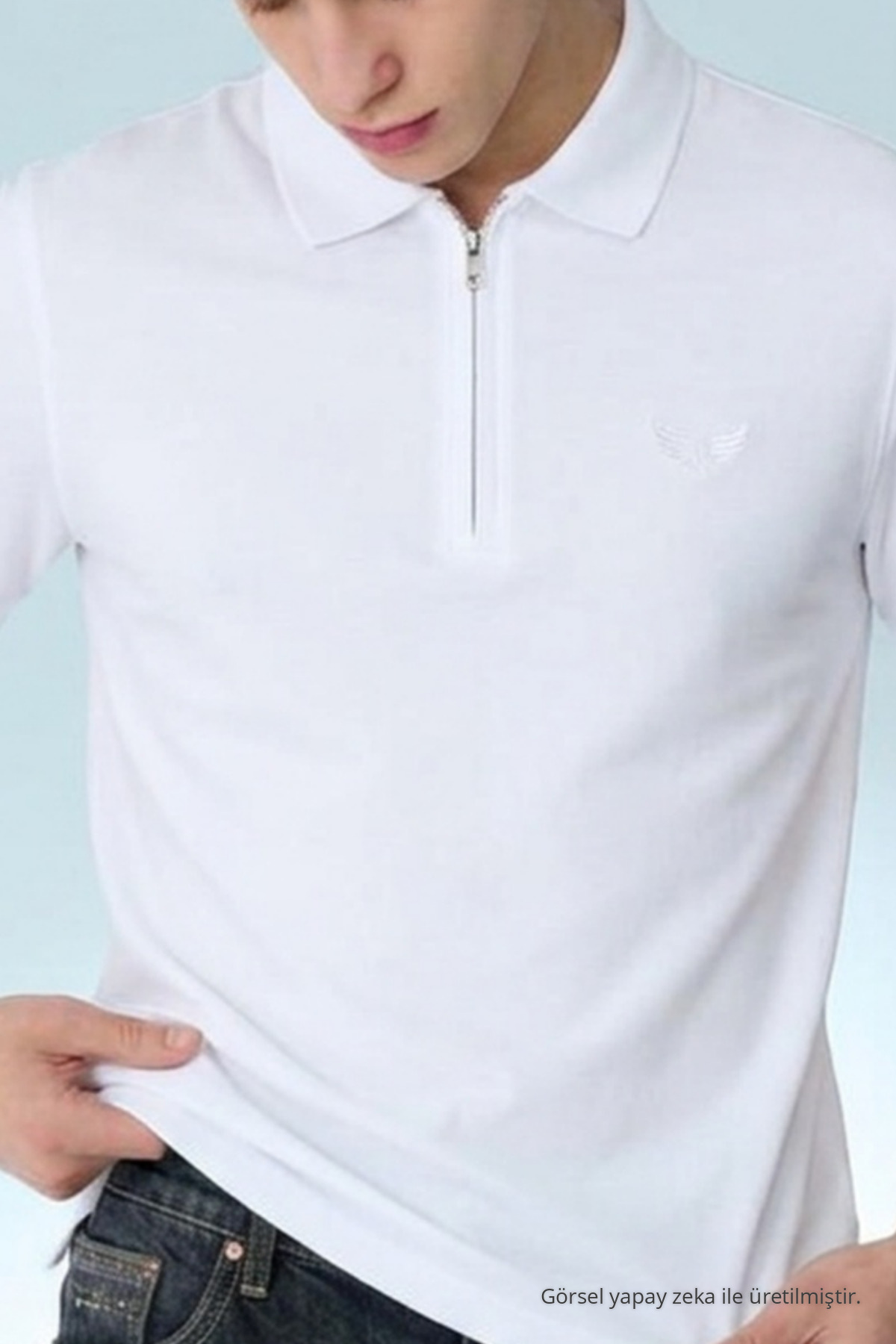 Erkek Casual Beyaz Bol Polo Yaka Tişört 5
