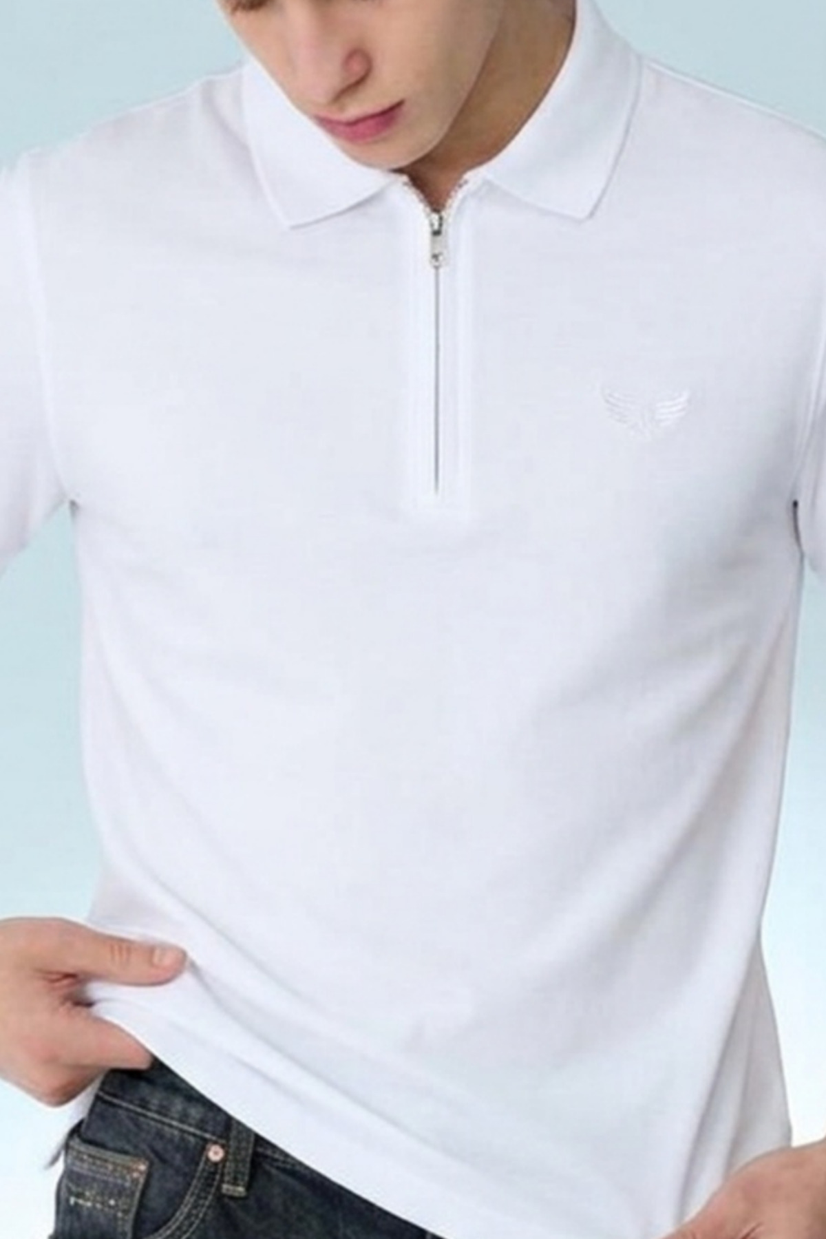 Erkek Casual Beyaz Bol Polo Yaka Tişört 5