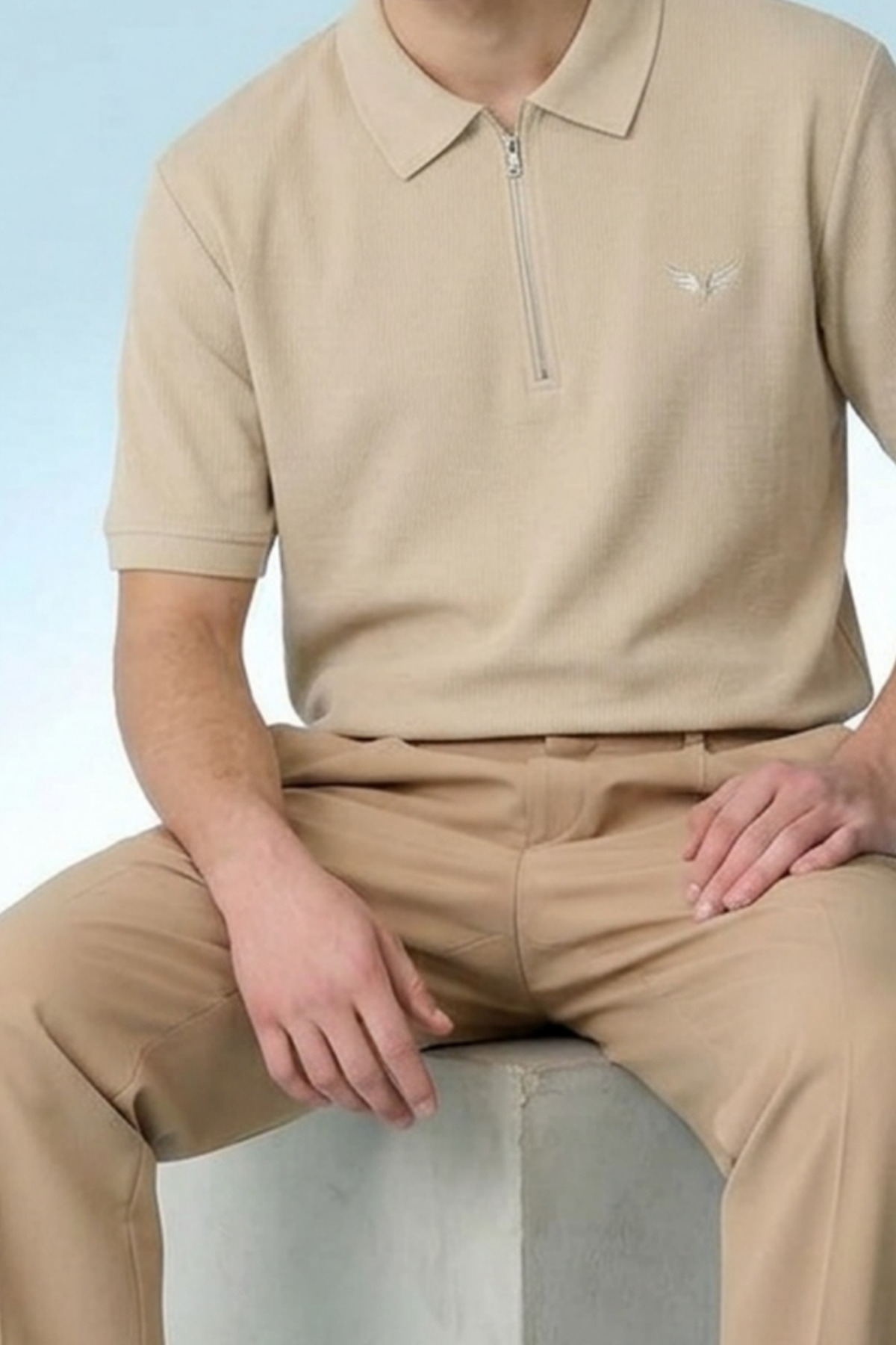 Erkek Casual Bej Bol Polo Yaka Tişört 6