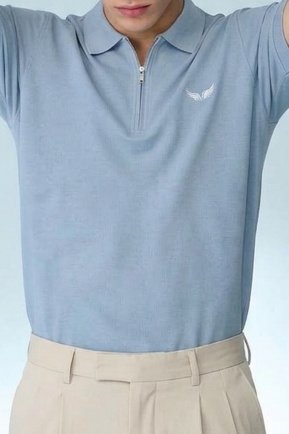 Erkek Casual Mavi Bol Polo Yaka Tişört 6
