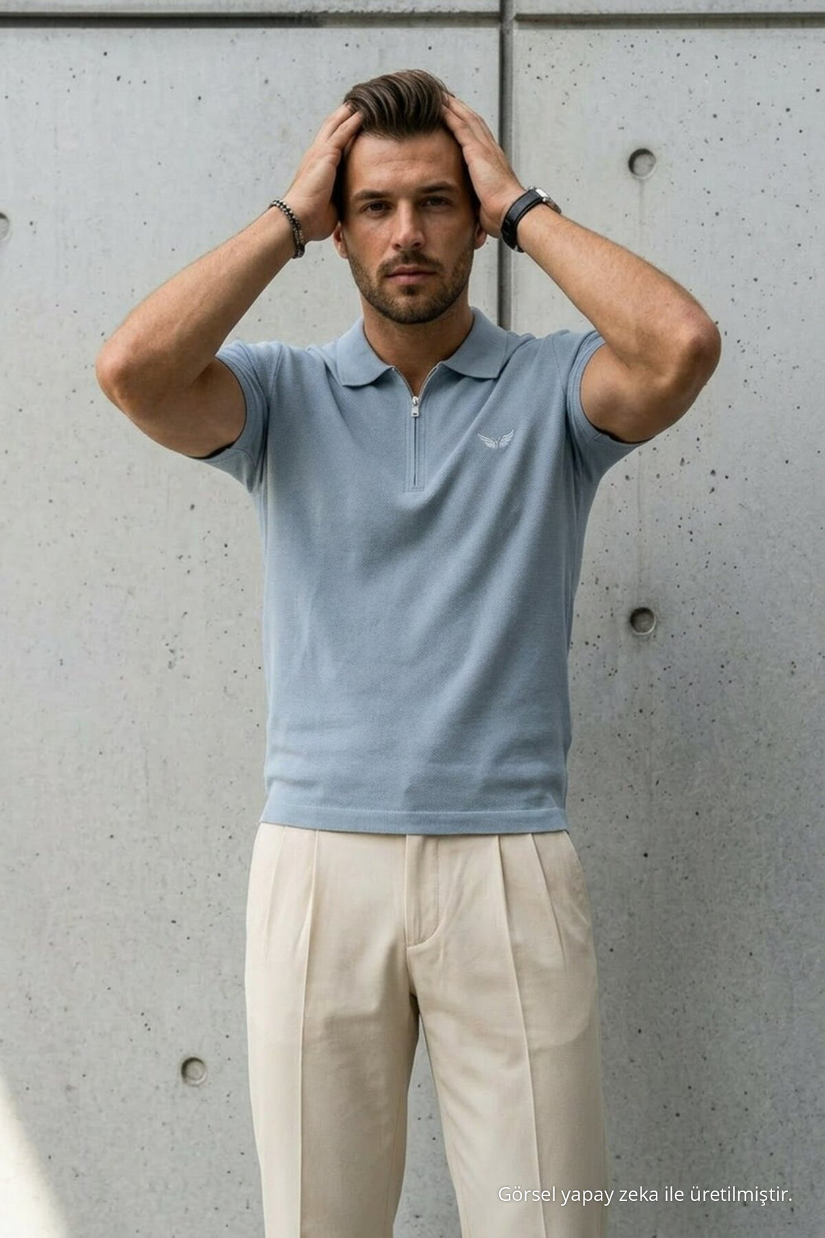 Erkek Relaxed Fit Bebe Mavi Polo Yaka Tişört 3
