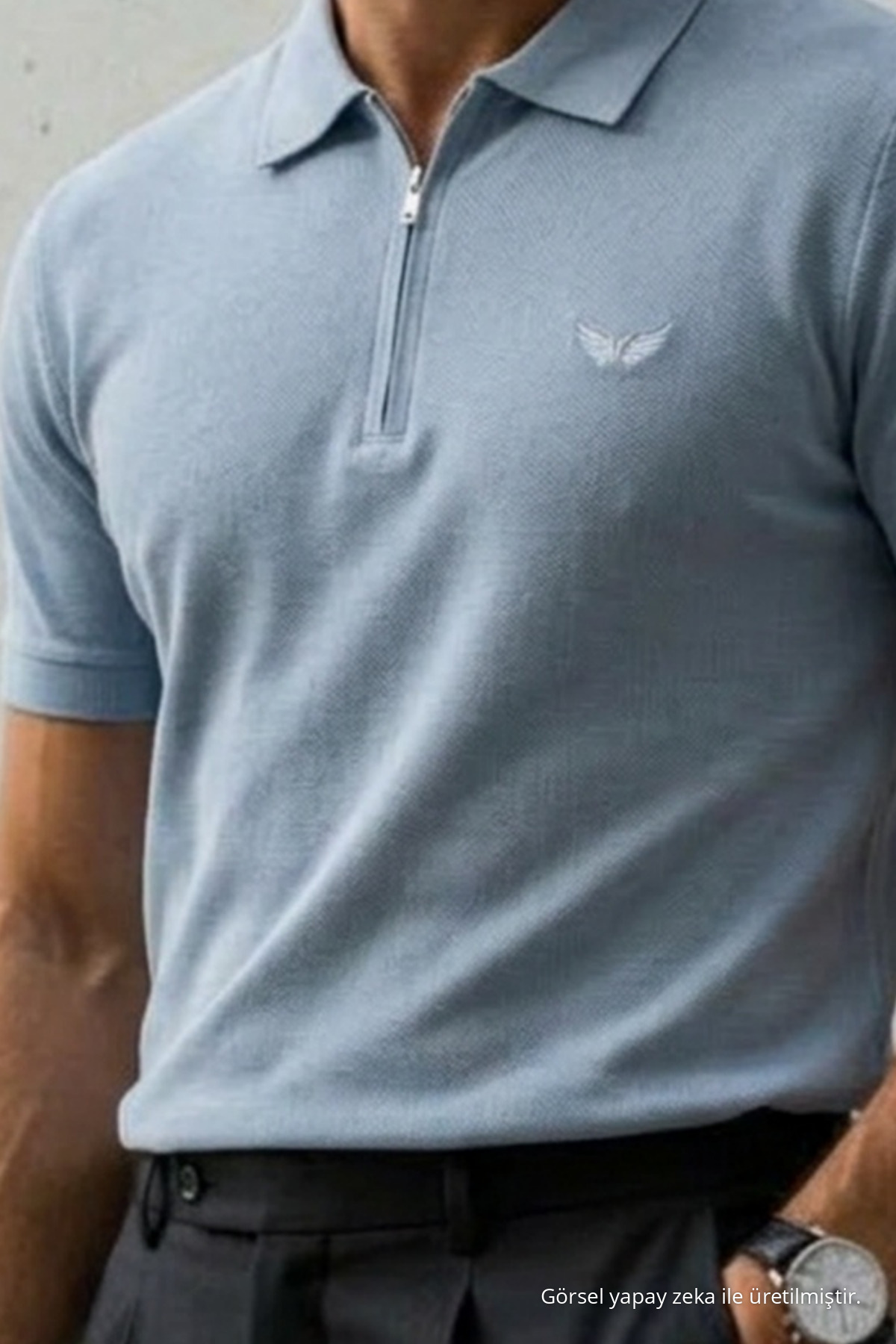 Erkek Relaxed Fit Bebe Mavi Polo Yaka Tişört 5