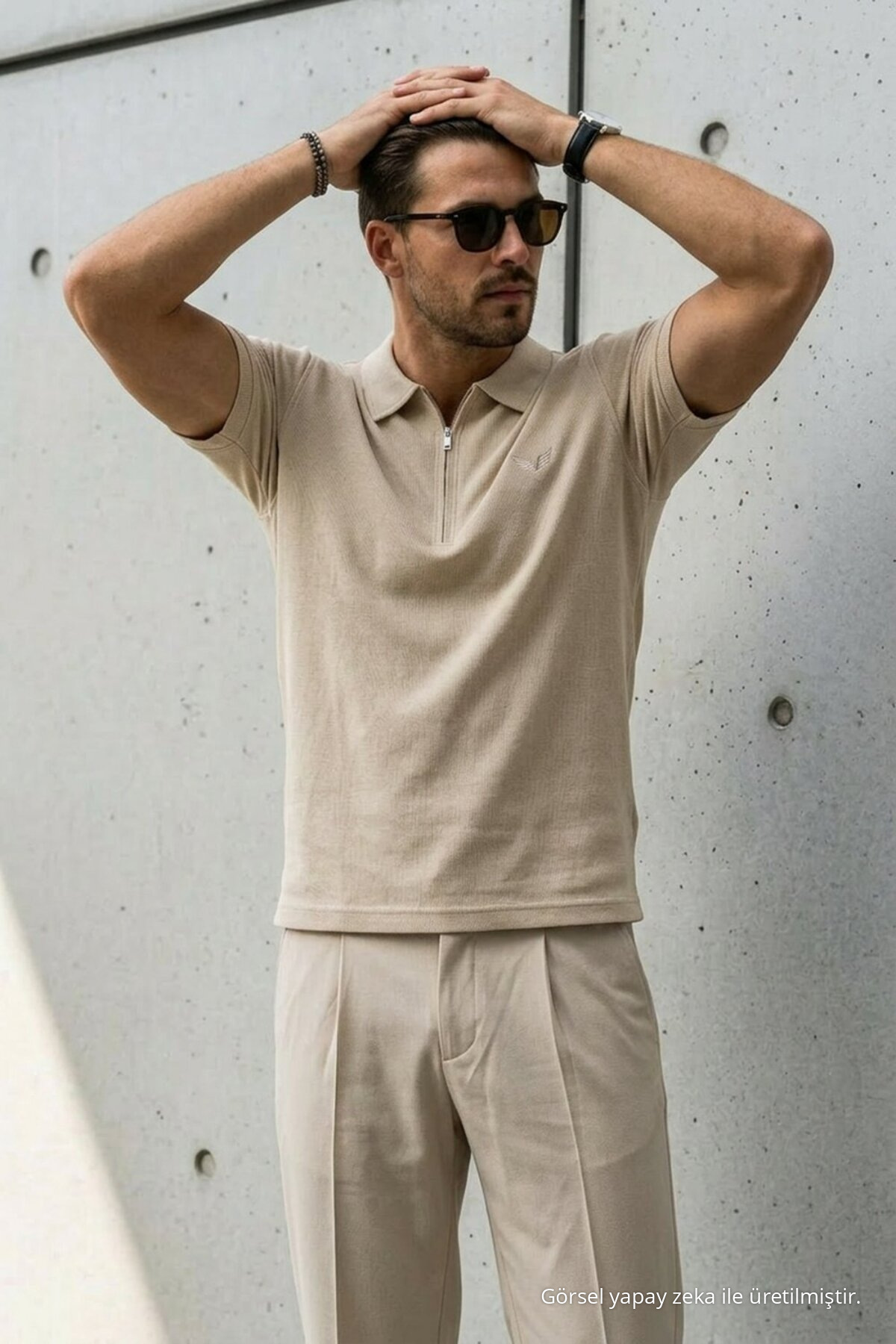 Erkek Relaxed Fit Bej Polo Yaka Tişört 3