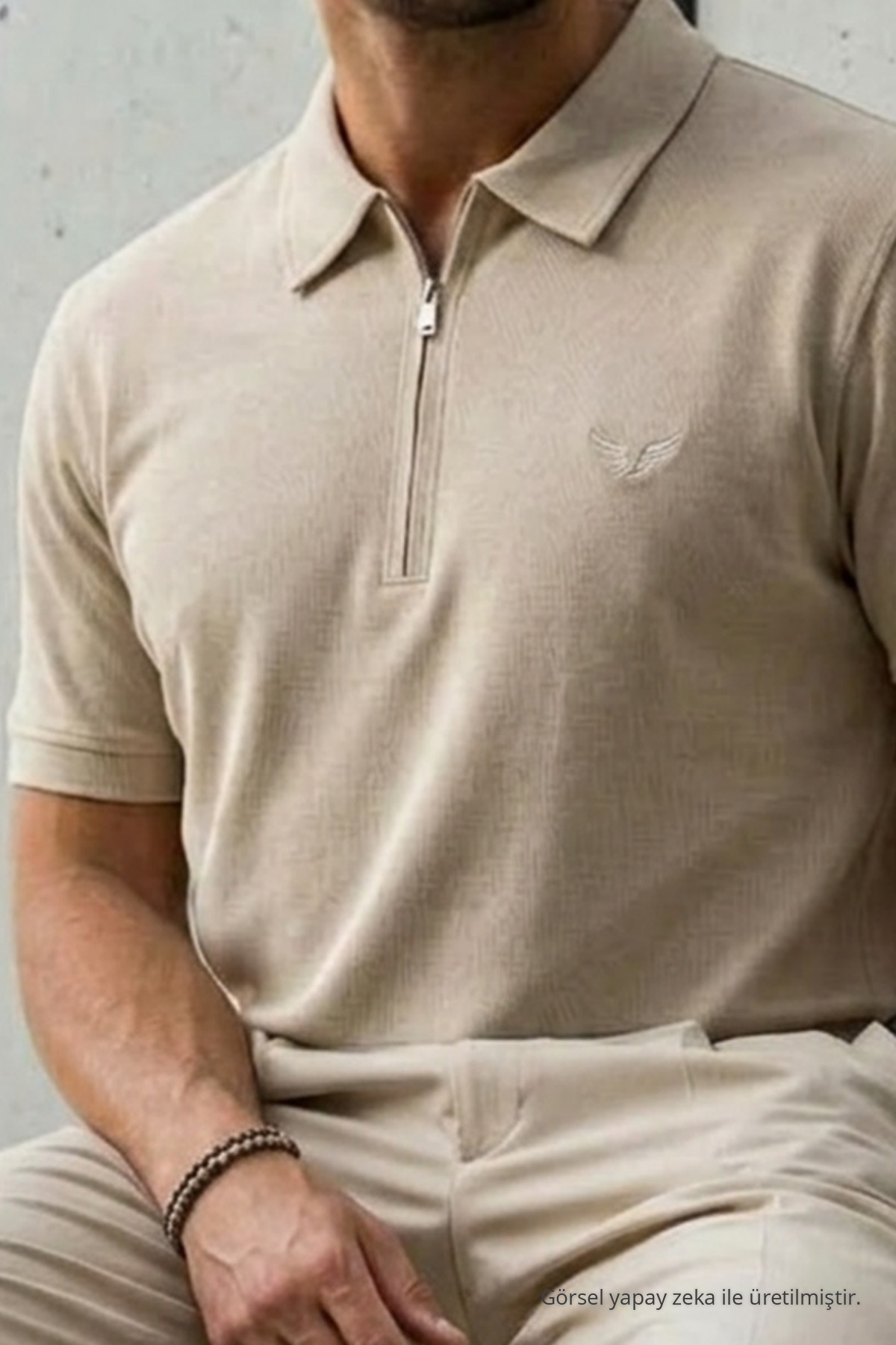 Erkek Relaxed Fit Bej Polo Yaka Tişört 6