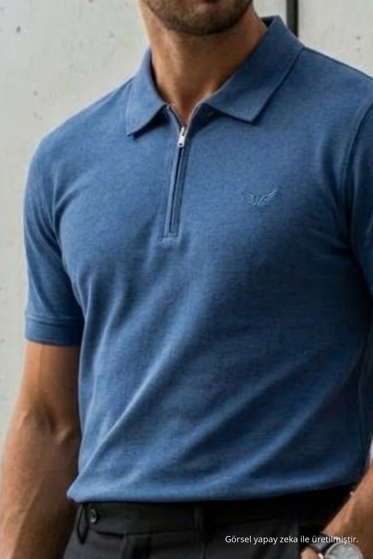Erkek Relaxed Fit Mavi Polo Yaka Tişört 5