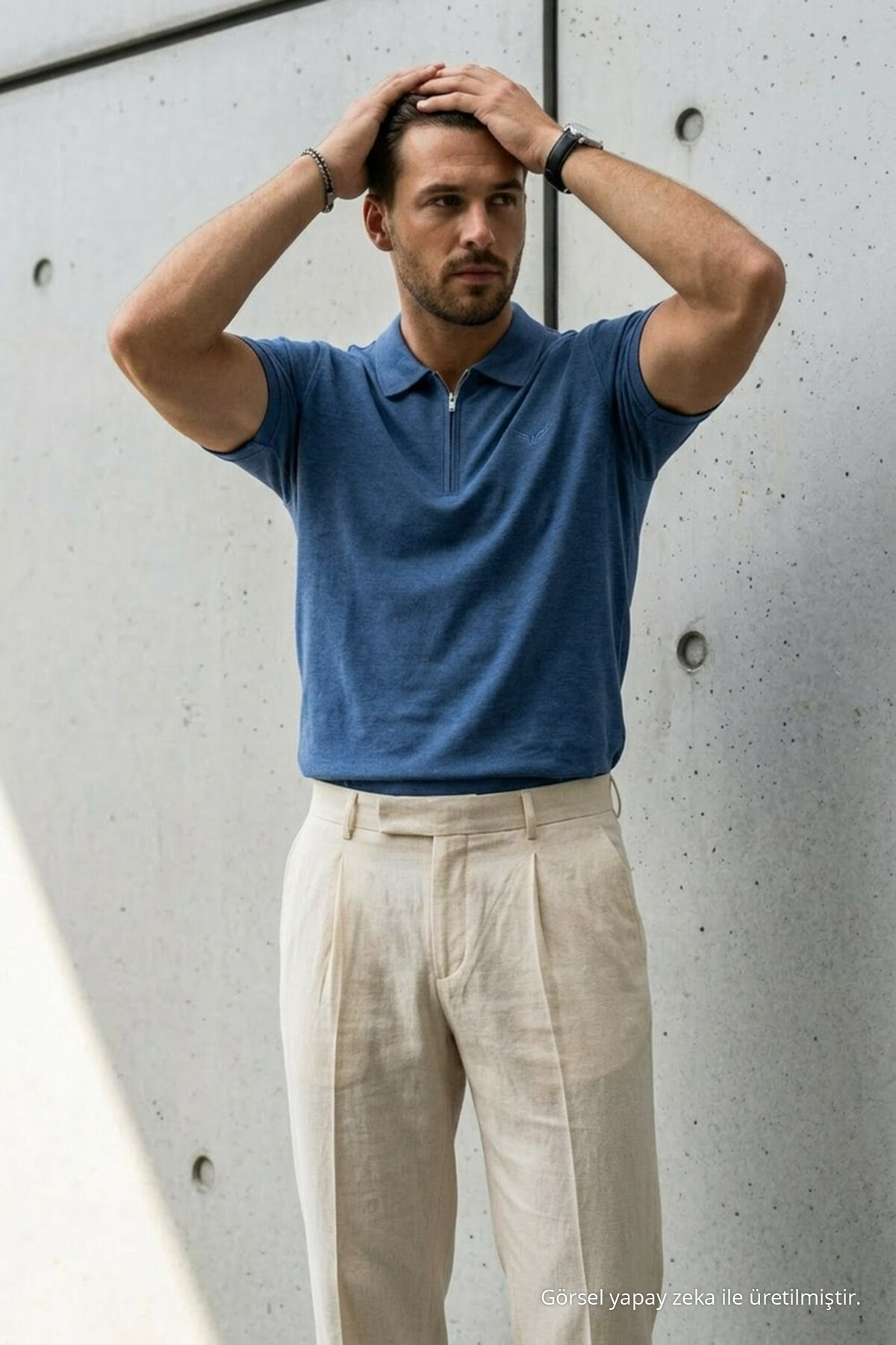 Erkek Relaxed Fit Mavi Polo Yaka Tişört 4
