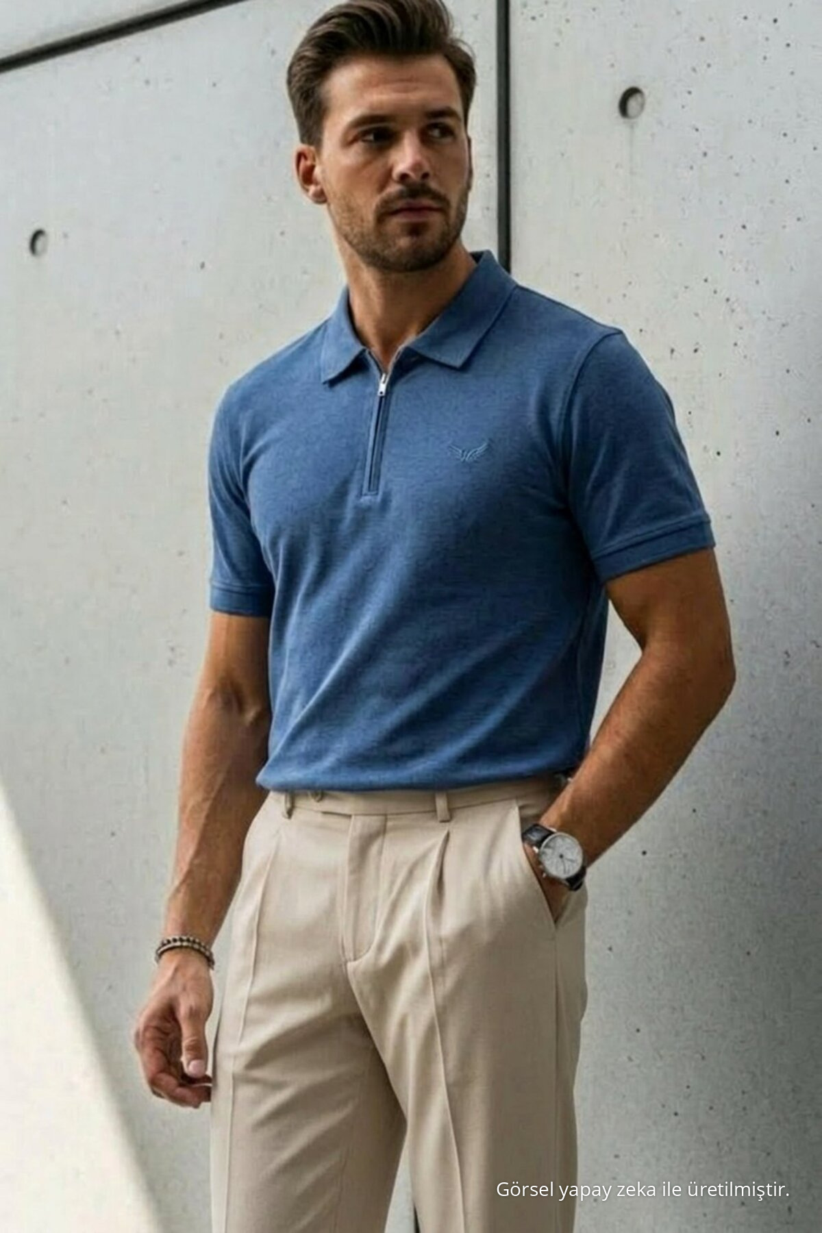 Erkek Relaxed Fit Mavi Polo Yaka Tişört 3
