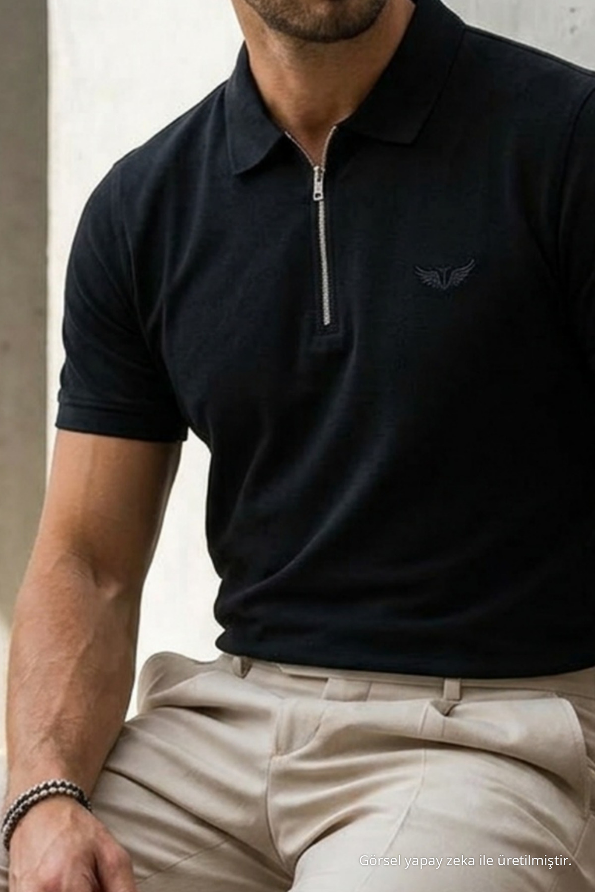 Erkek Relaxed Fit Siyah Polo Yaka Tişört 6