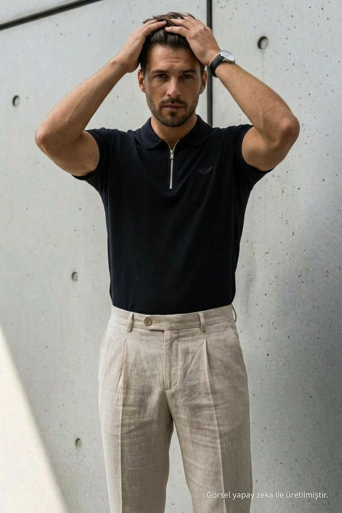 Erkek Relaxed Fit Siyah Polo Yaka Tişört 4
