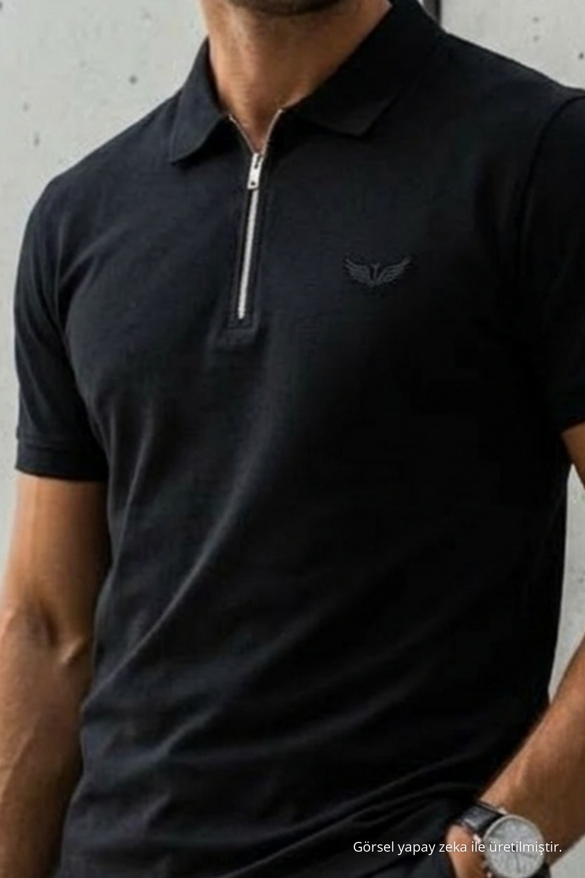 Erkek Relaxed Fit Siyah Polo Yaka Tişört 5
