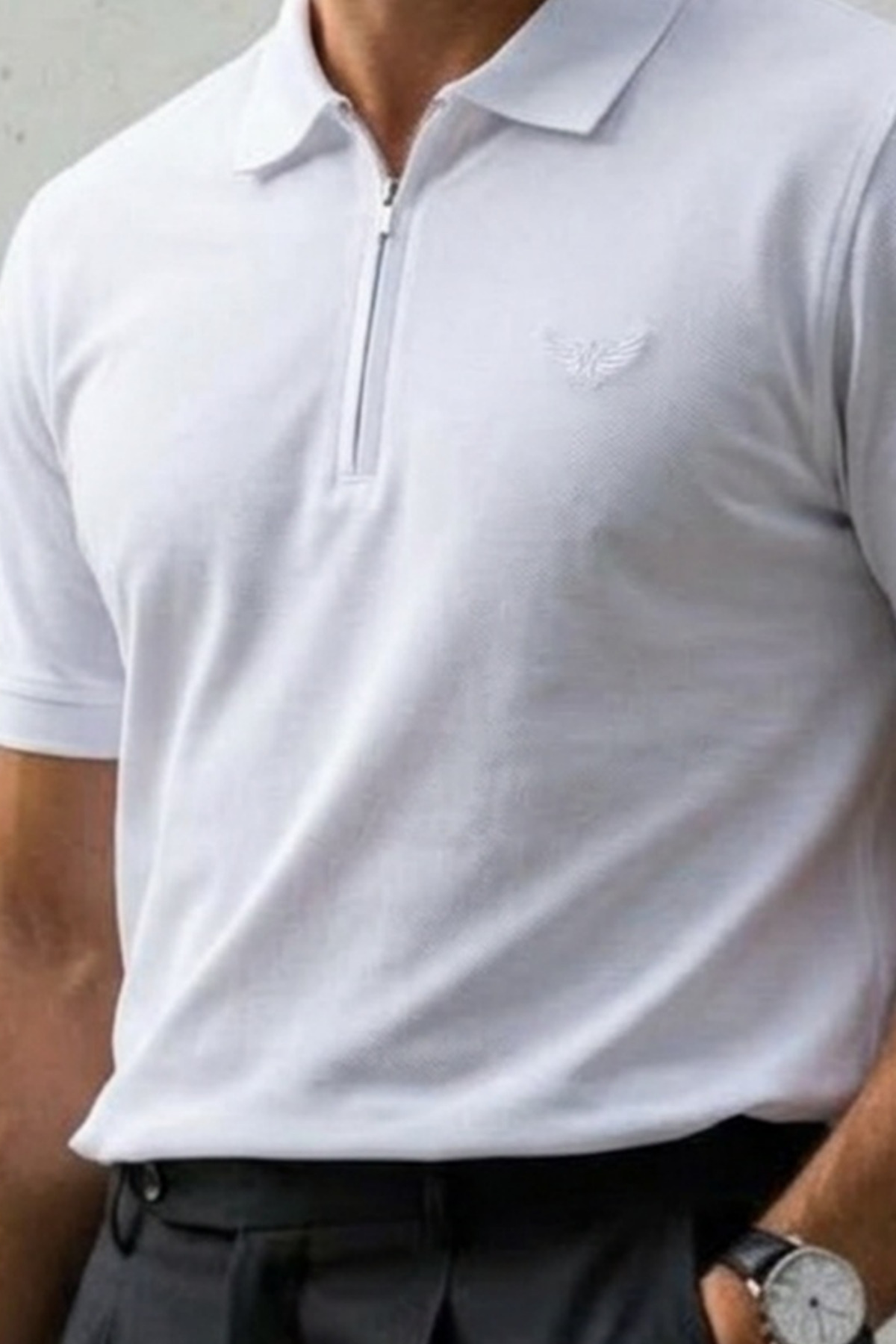 Erkek Relaxed Fit Beyaz Polo Yaka Tişört 5