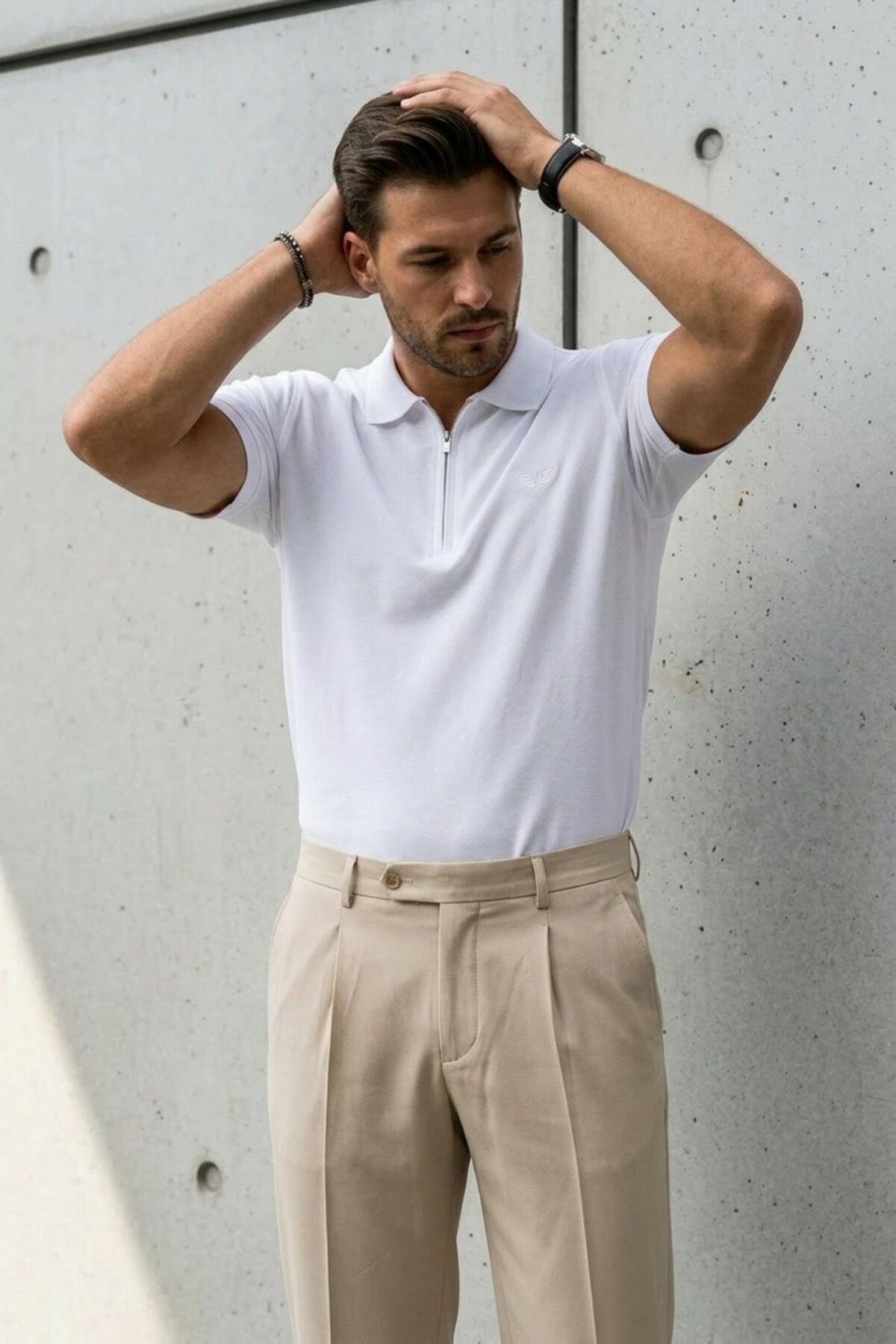 Erkek Relaxed Fit Beyaz Polo Yaka Tişört 4