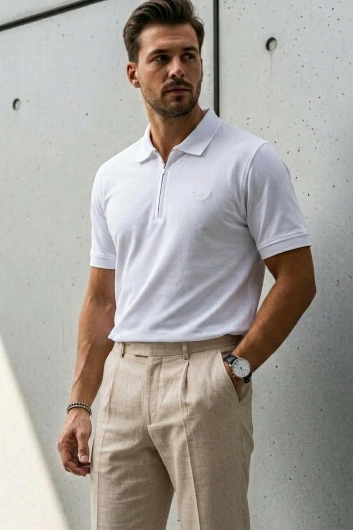 Erkek Relaxed Fit Beyaz Polo Yaka Tişört 3