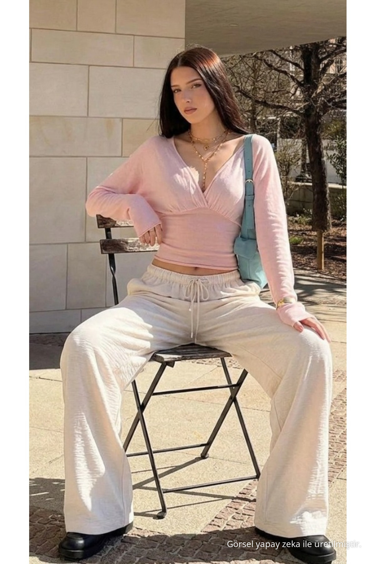 Kadın Yazlık Dokulu Bol Paça Ekru Keten Pantolon 4