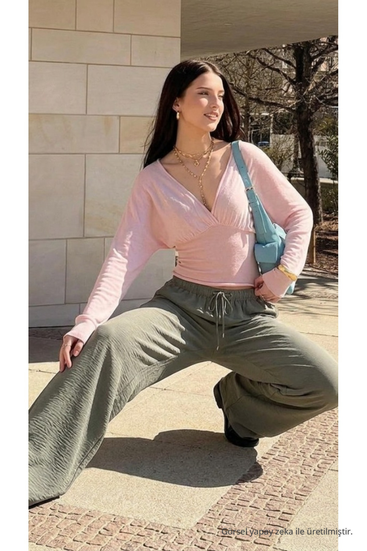Kadın Yazlık Dokulu Bol Paça Yeşil Keten Pantolon 5