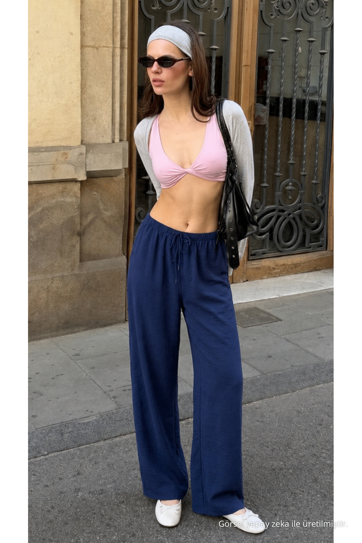 Kadın Yazlık Jogger Lacivert Ayrobin Keten Pantolon 5