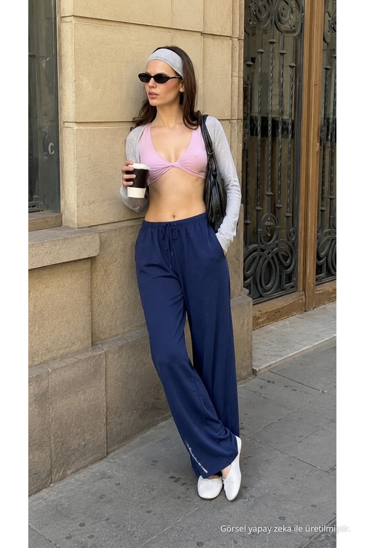 Kadın Yazlık Jogger Lacivert Ayrobin Keten Pantolon 4