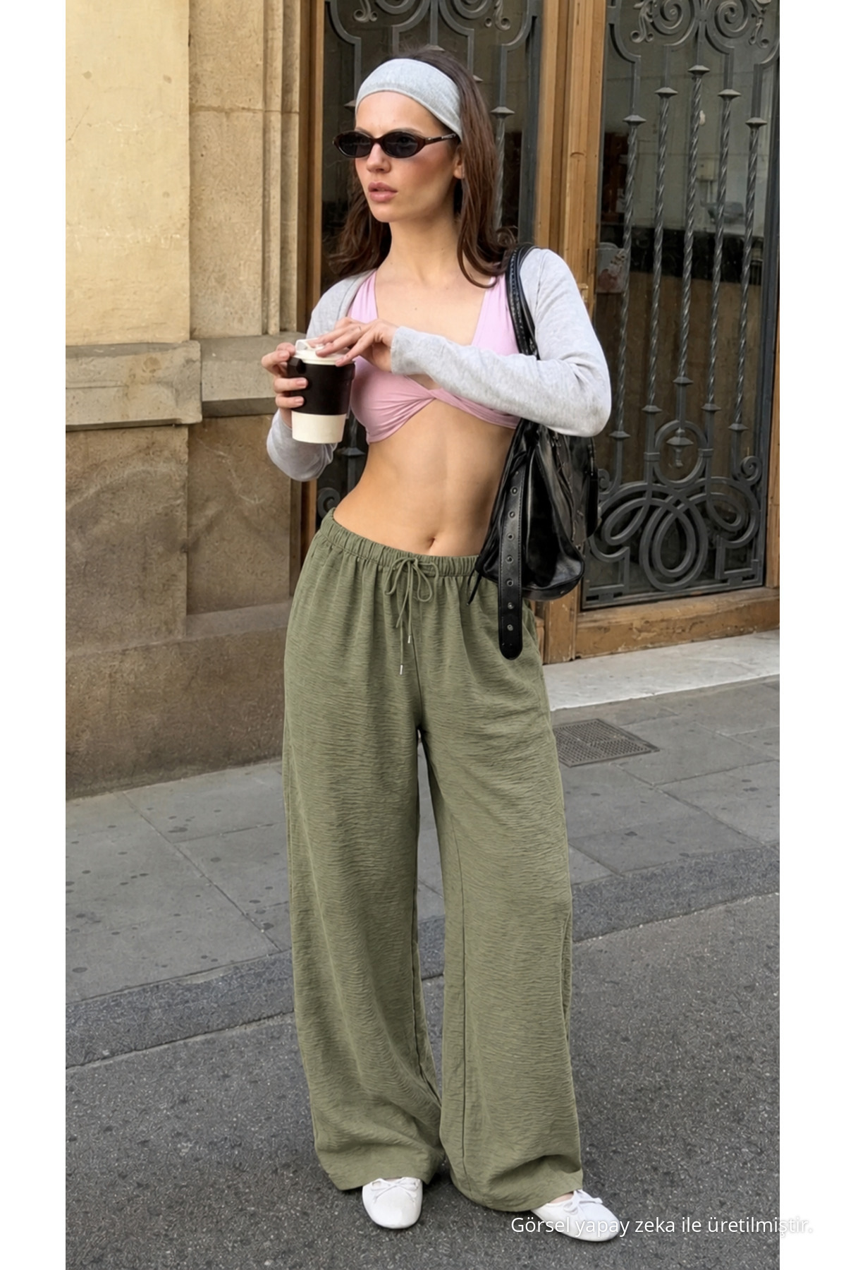 Kadın Yazlık Jogger Yeşil Ayrobin Keten Pantolon 6