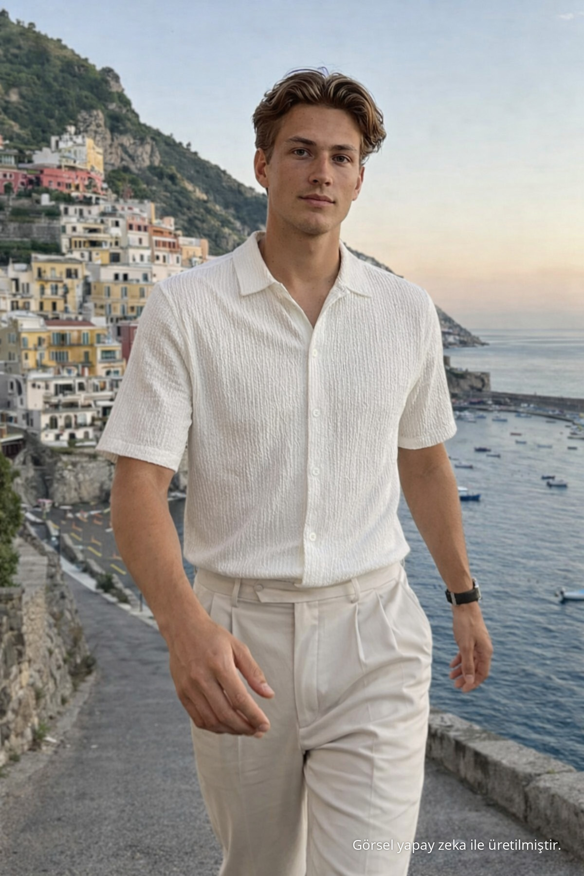 Erkek Trend Polo Yaka Oversize Beyaz Keten Gömlek 4