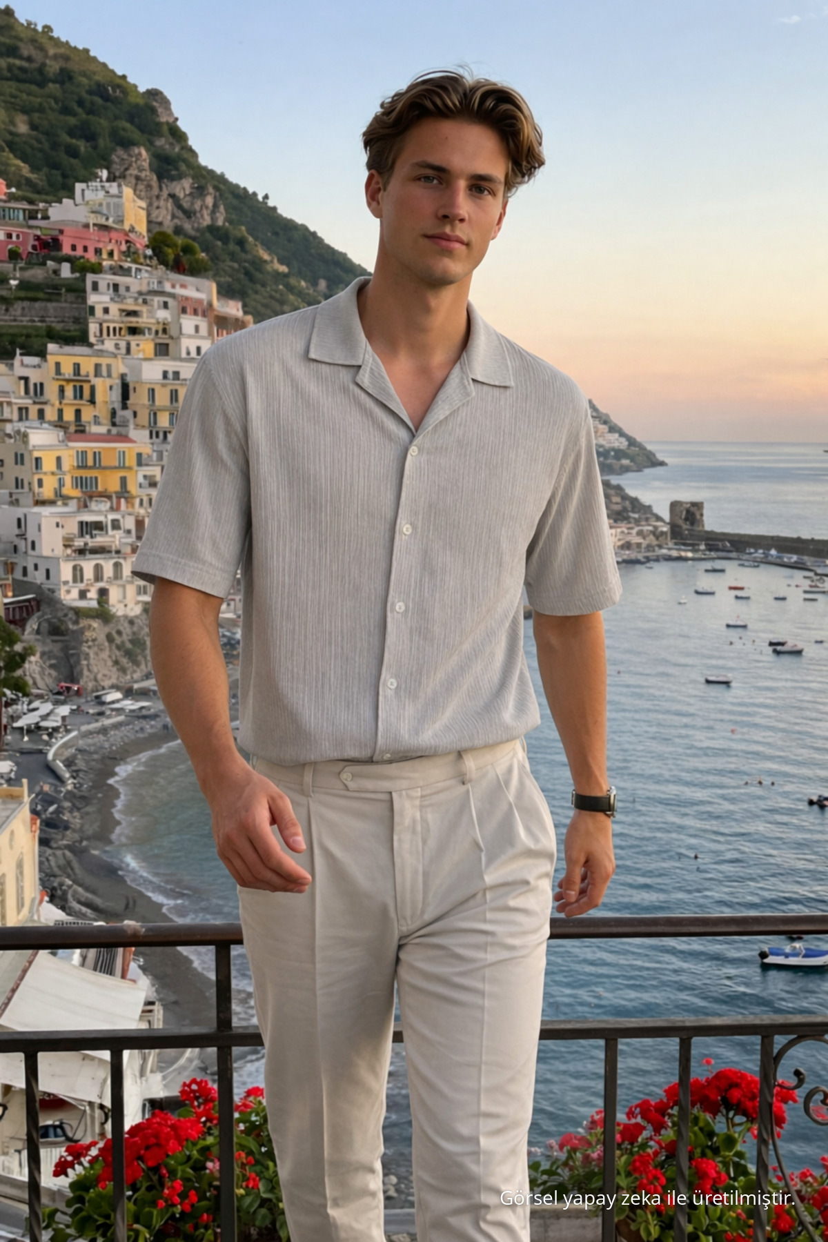 Erkek Trend Polo Yaka Oversize Gri Keten Gömlek 4