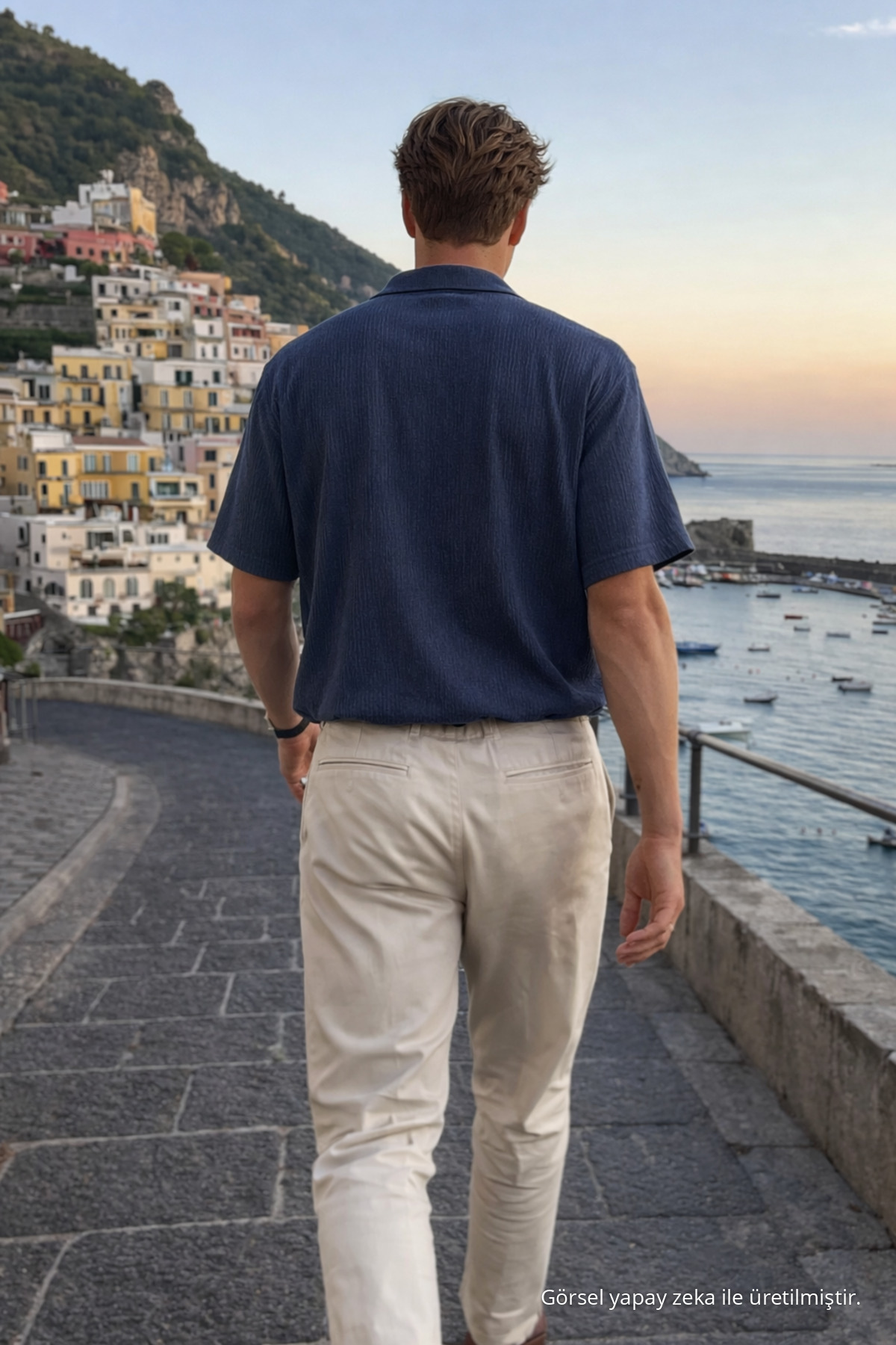 Erkek Trend Polo Yaka Oversize Lacivert Keten Gömlek 6