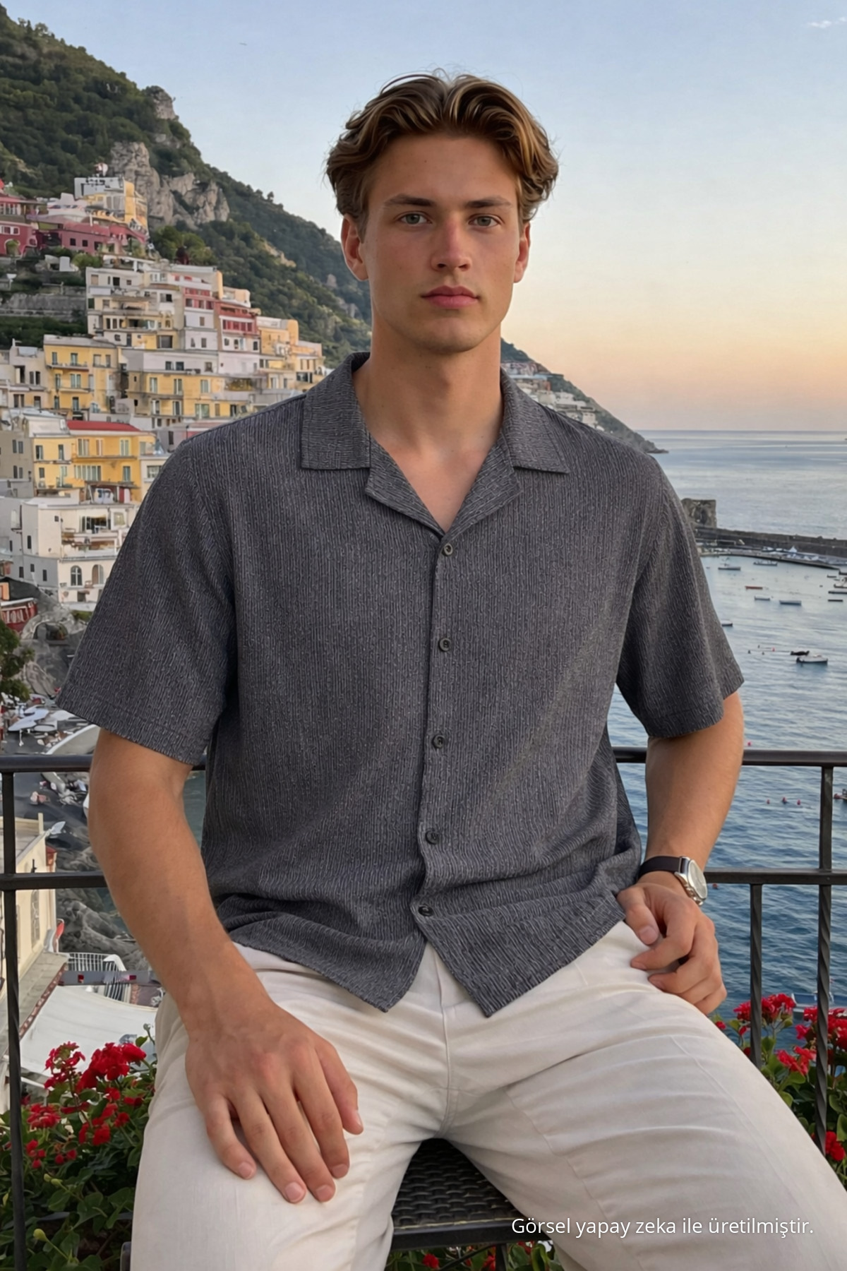 Erkek Trend Polo Yaka Oversize Siyah Keten Gömlek 5
