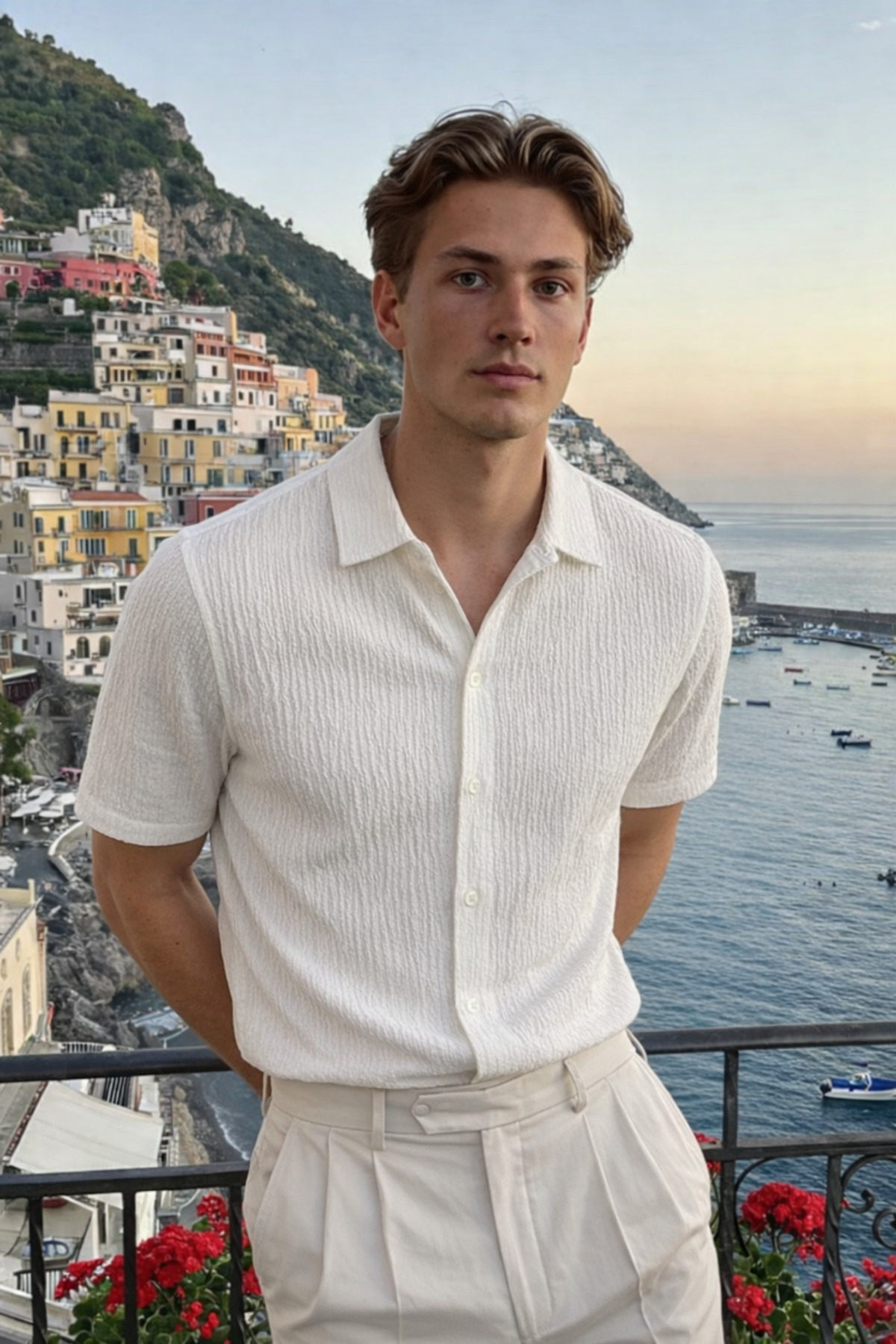 Erkek Trend Polo Yaka Oversize Beyaz Keten Gömlek 3