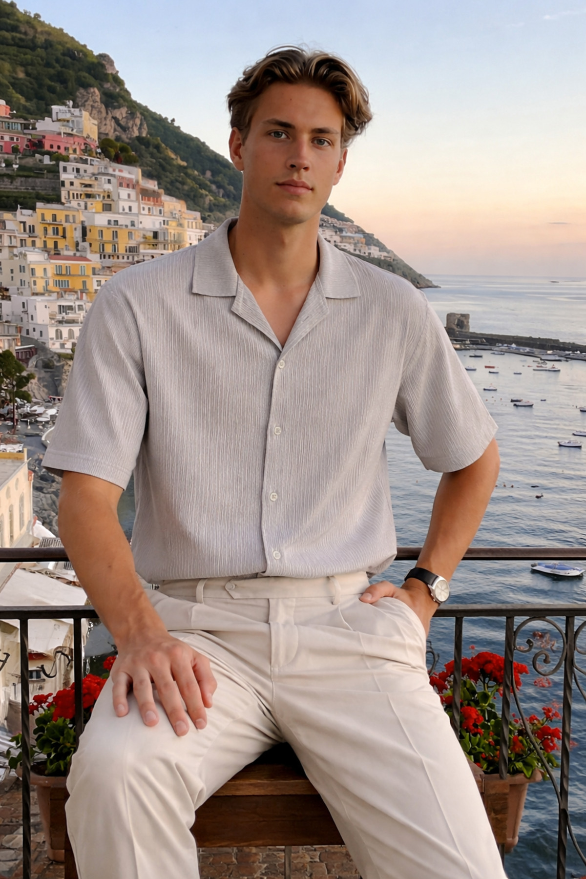 Erkek Trend Polo Yaka Oversize Gri Keten Gömlek 5