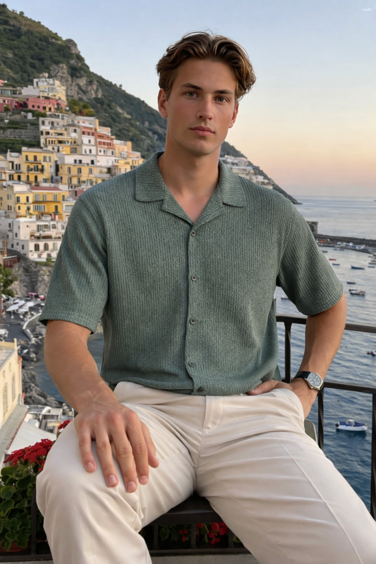 Erkek Trend Polo Yaka Oversize Gri Keten Gömlek 5