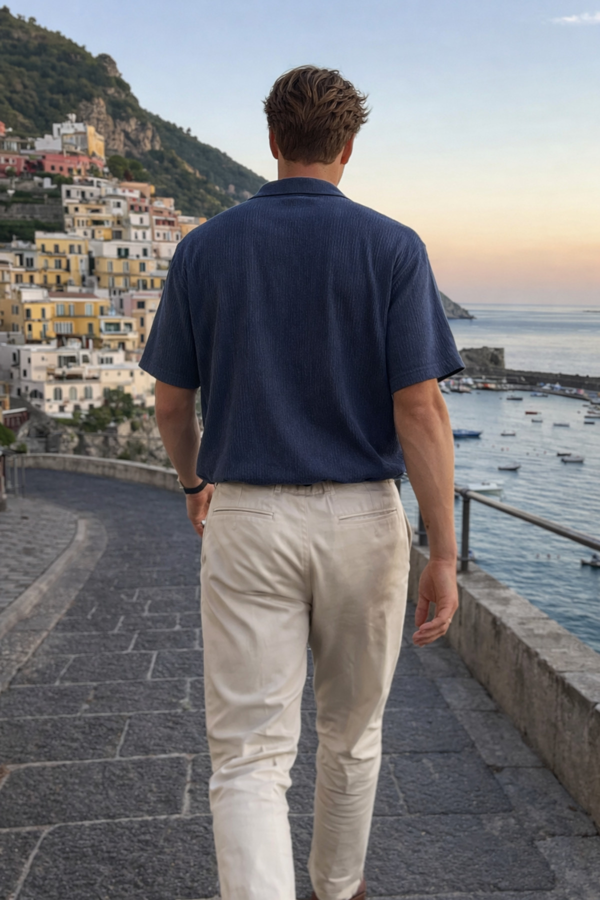 Erkek Trend Polo Yaka Oversize Lacivert Keten Gömlek 6