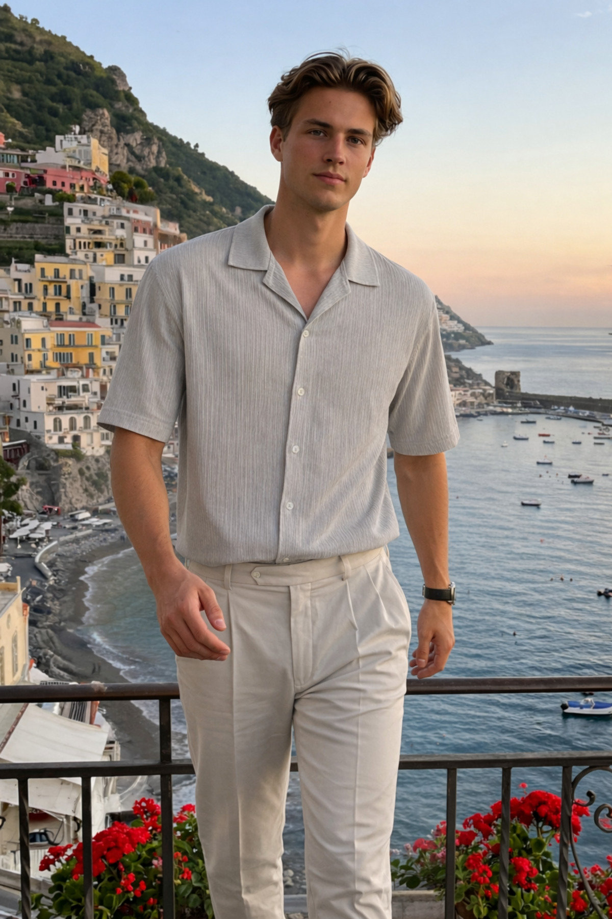 Erkek Trend Polo Yaka Oversize Gri Keten Gömlek 4