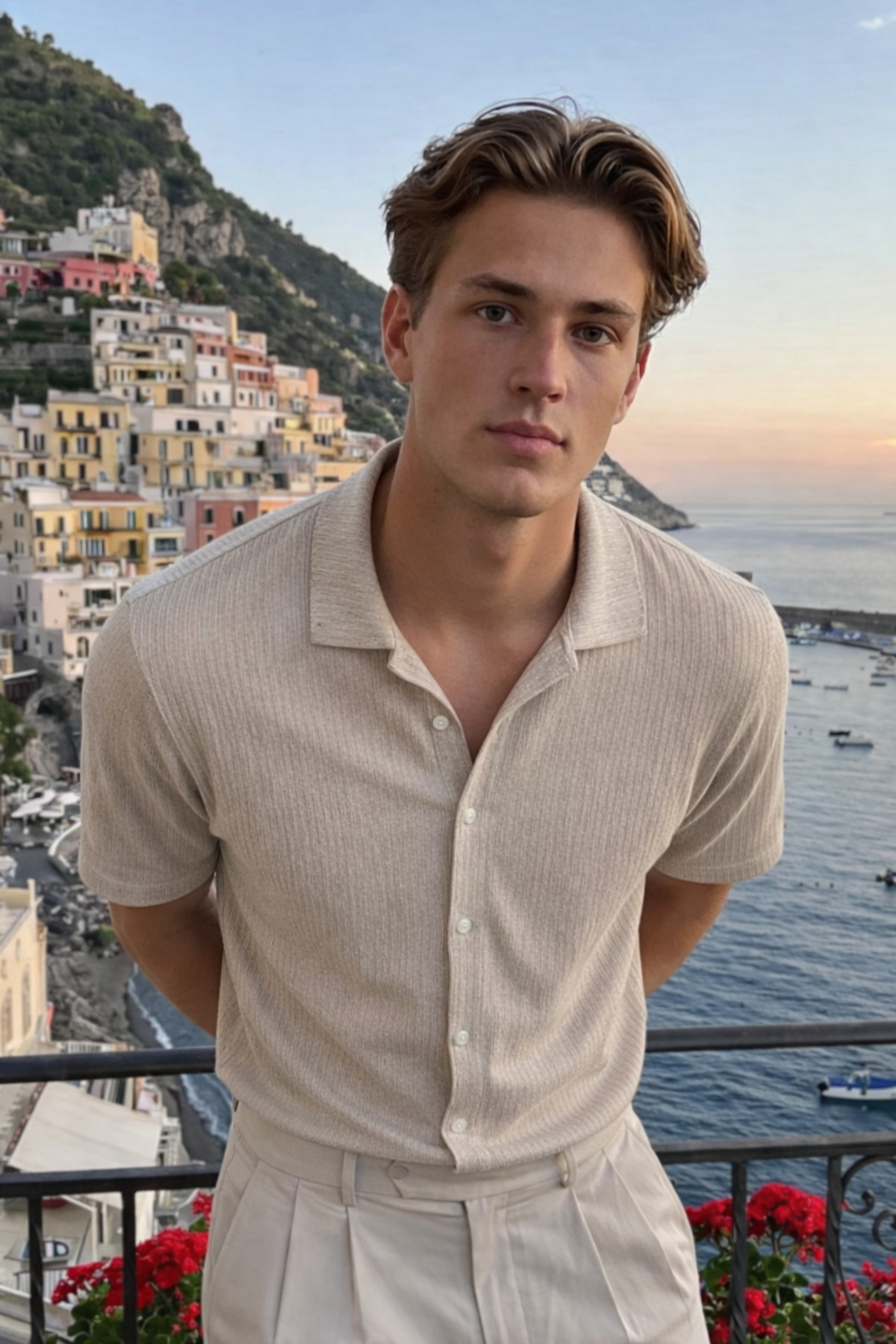 Erkek Trend Polo Yaka Oversize Krem Keten Gömlek 3