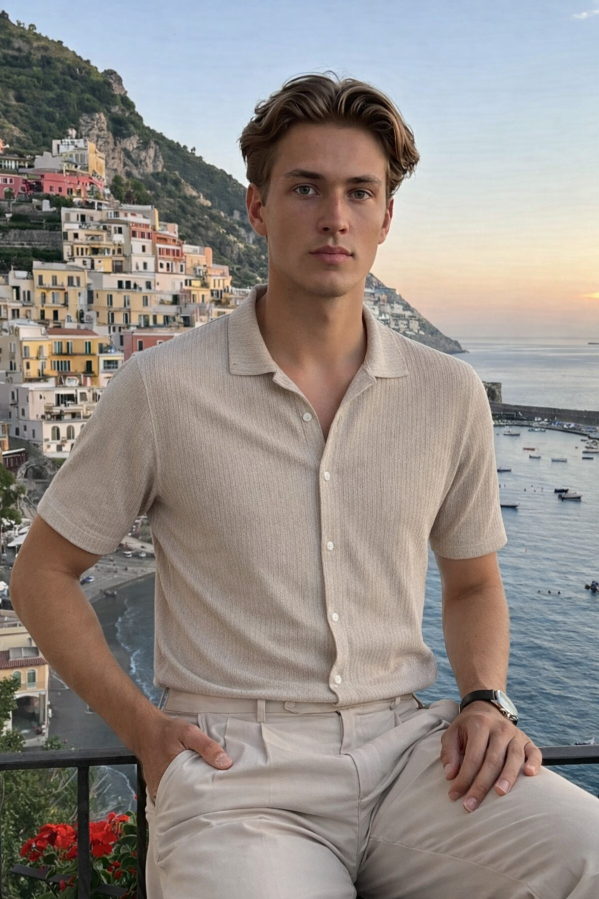 Erkek Trend Polo Yaka Oversize Krem Keten Gömlek 5
