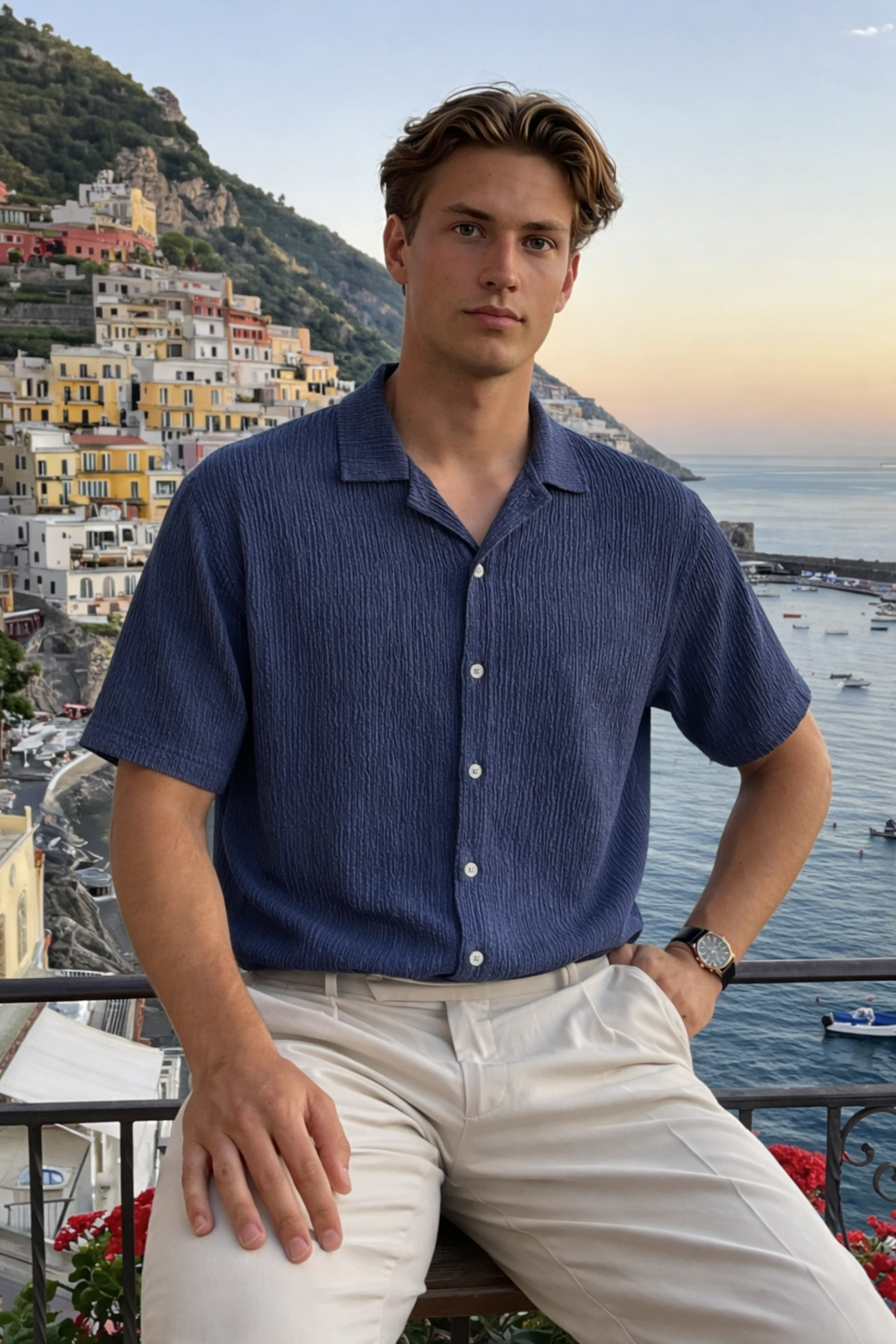 Erkek Trend Polo Yaka Oversize Lacivert Keten Gömlek 5
