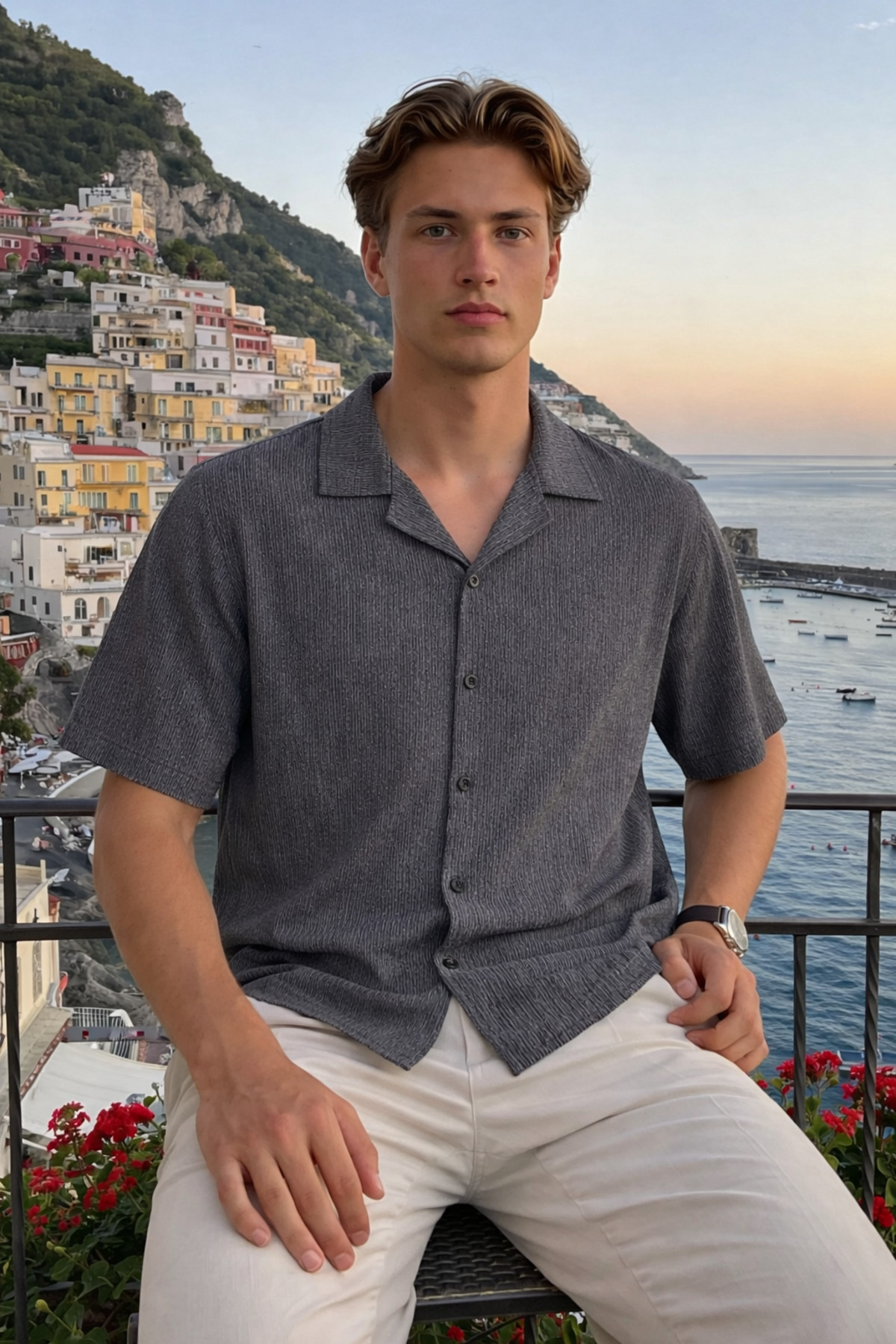 Erkek Trend Polo Yaka Oversize Siyah Keten Gömlek 5