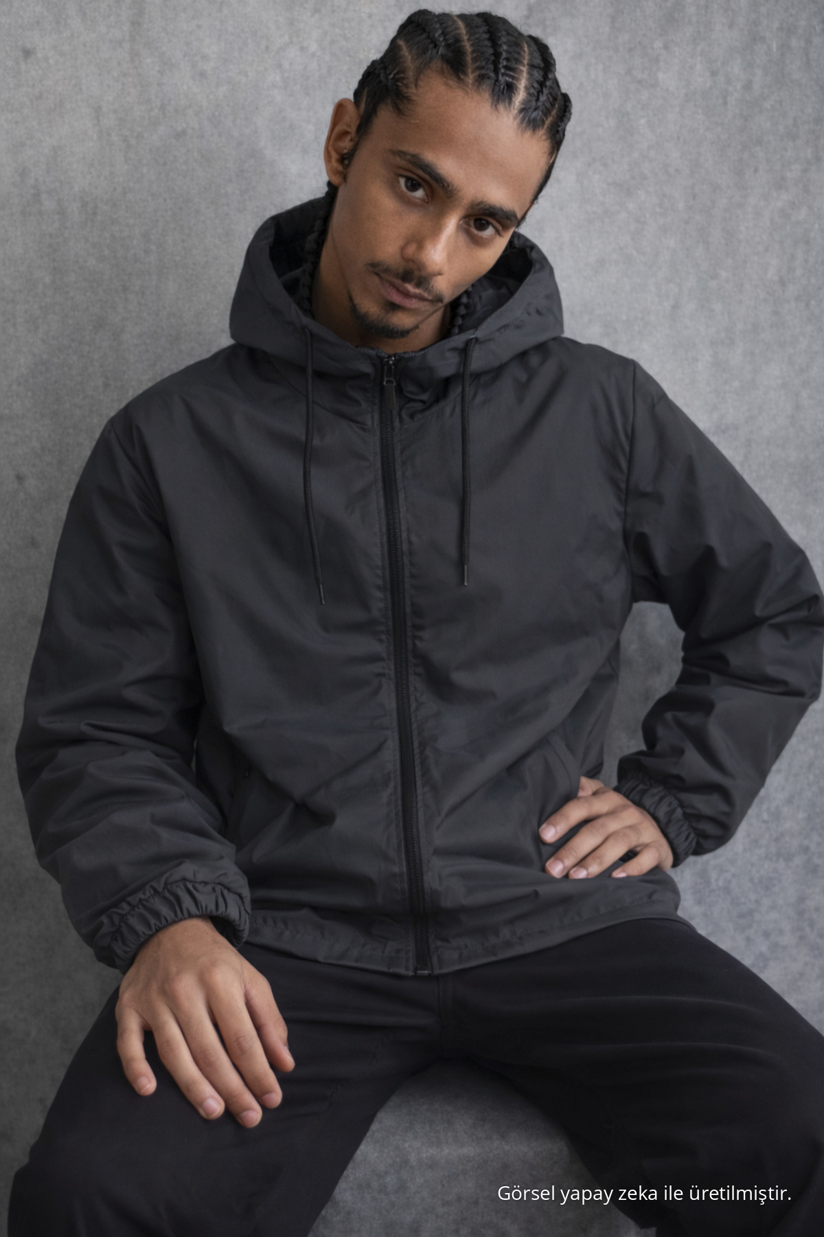 Erkek Comfort Fit Astarlı Salaş Füme Yağmurluk & Rüzgarlık 6