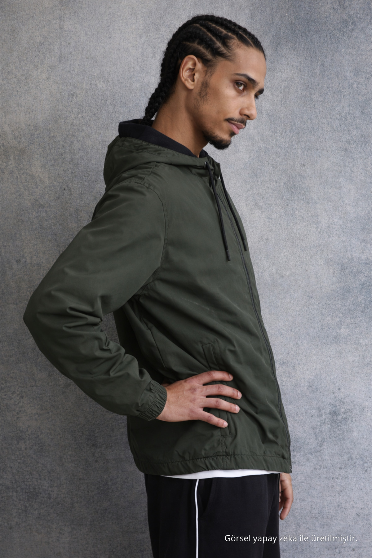 Erkek Comfort Fit Astarlı Salaş Haki Yağmurluk & Rüzgarlık 3
