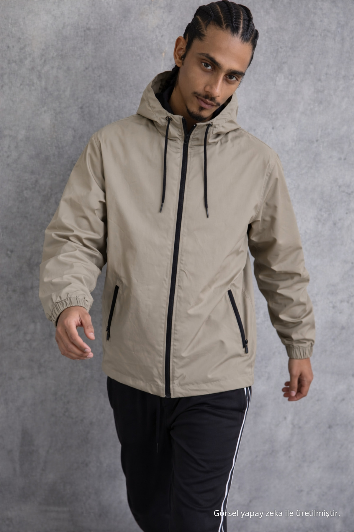 Erkek Comfort Fit Astarlı Salaş Kahve Yağmurluk & Rüzgarlık 4
