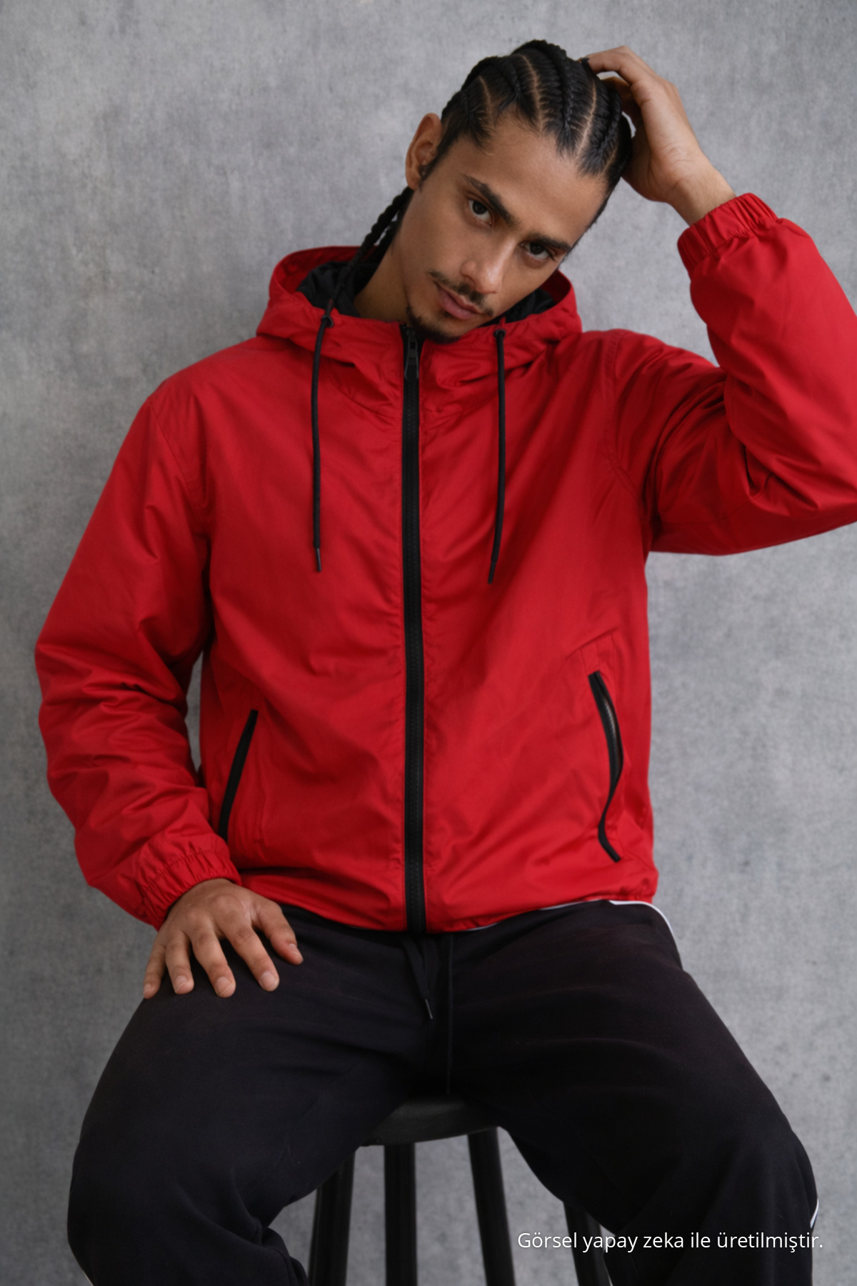 Erkek Comfort Fit Astarlı Salaş Kırmızı Yağmurluk & Rüzgarlık 5