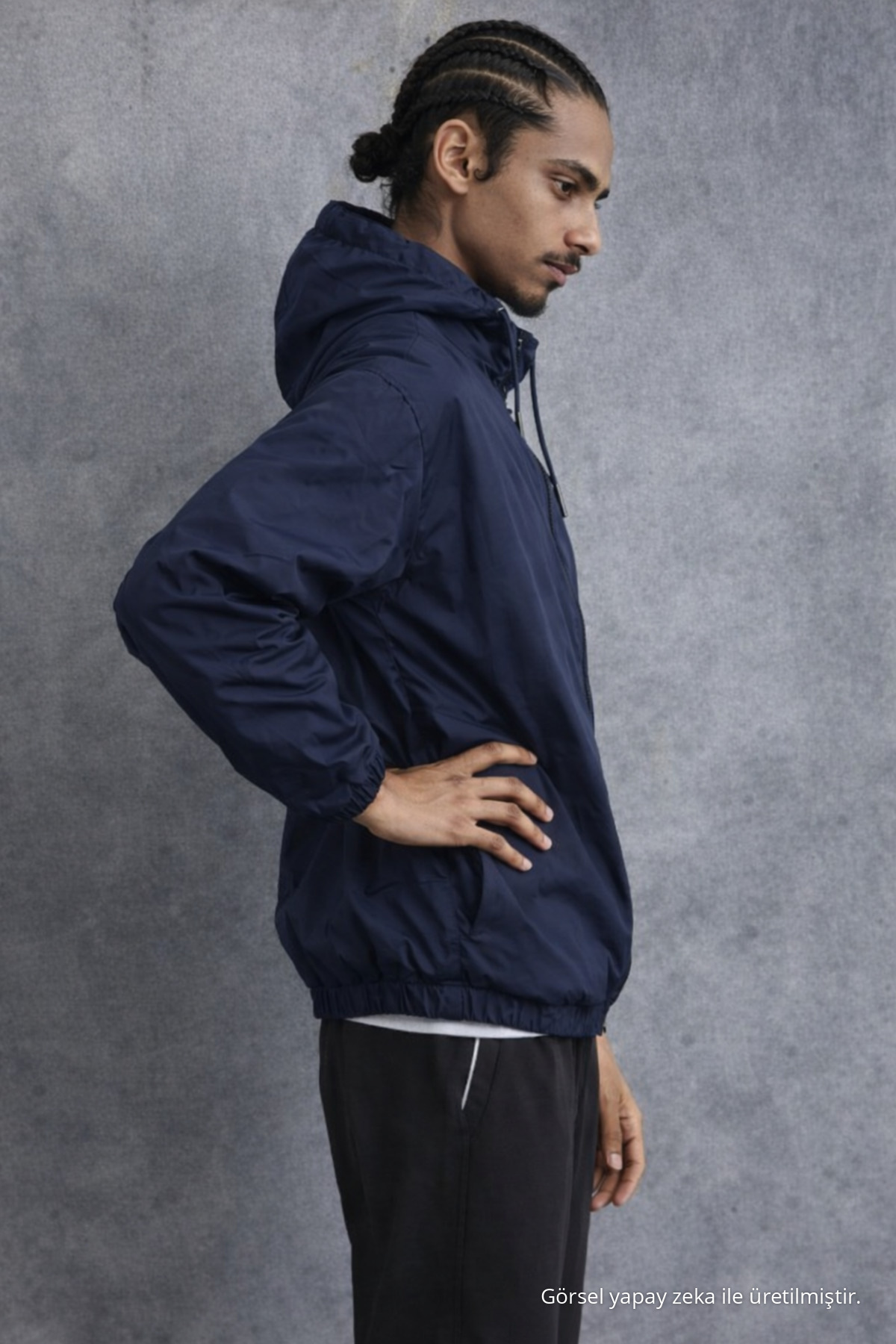 Erkek Comfort Fit Astarlı Salaş Lacivert Yağmurluk & Rüzgarlık 3