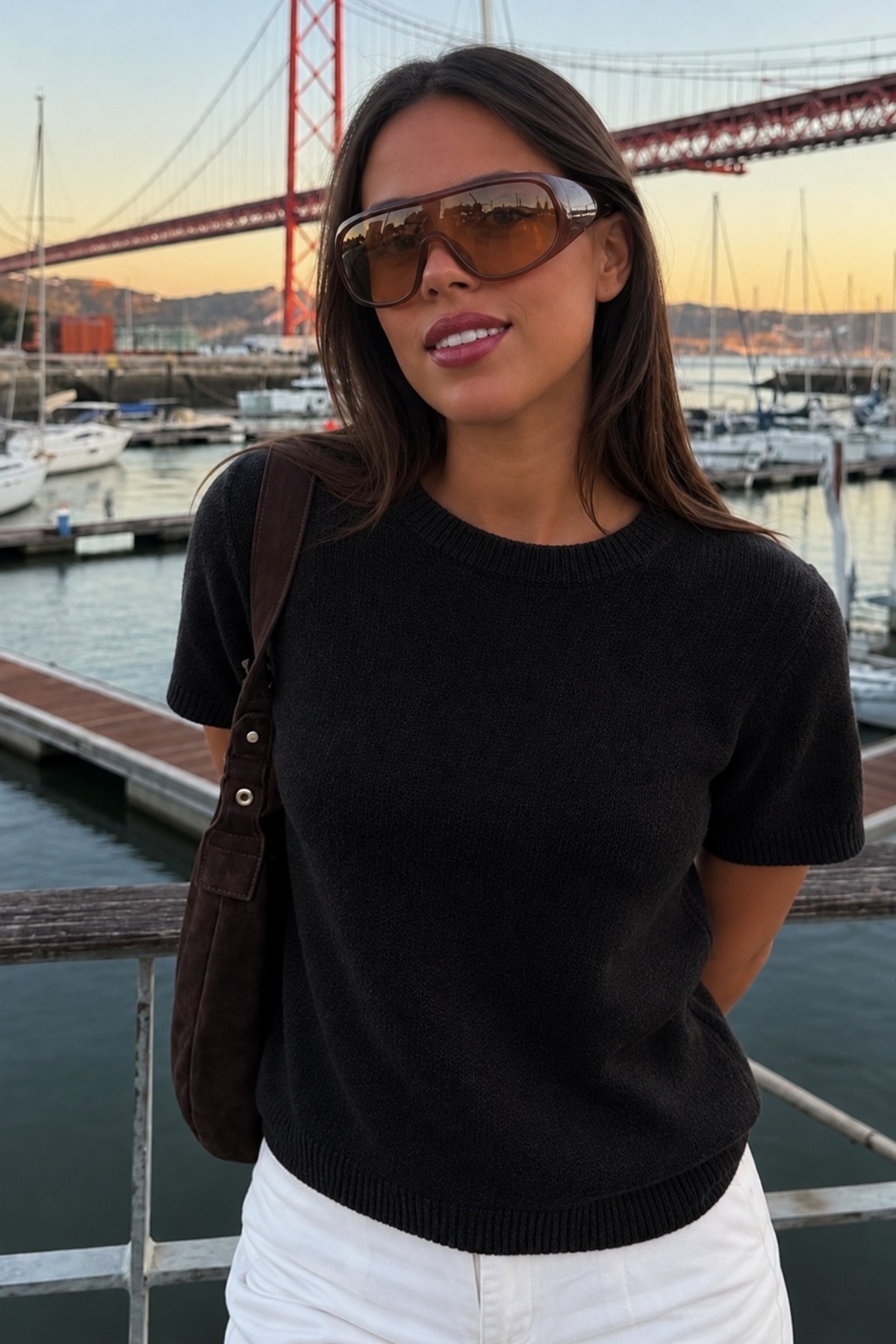 Kadın Kısa Kollu Bisiklet Yaka Casual Siyah Kazak 3