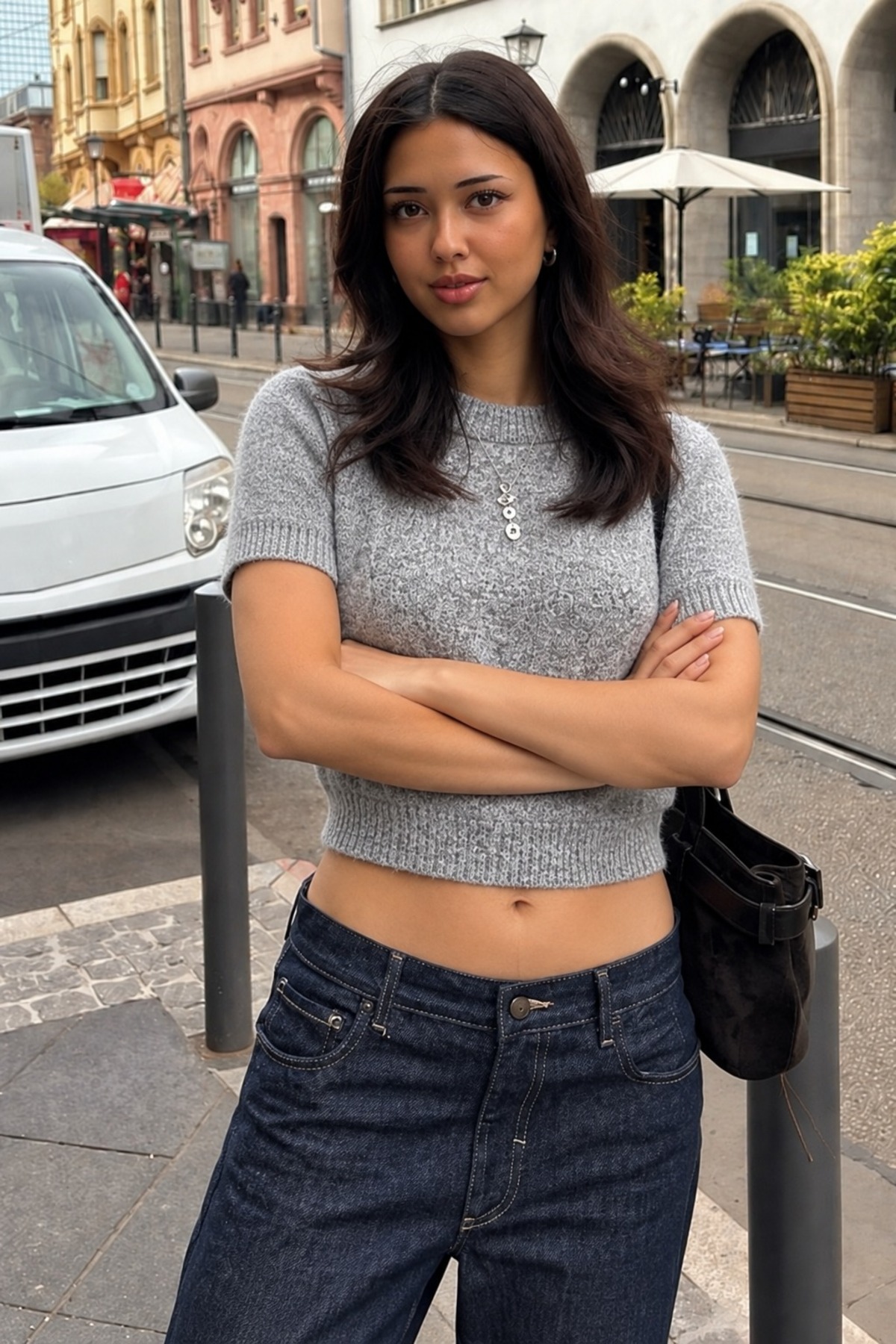 Kadın Kısa Kollu Basic Comfort Fit Triko Bluz Gri 5
