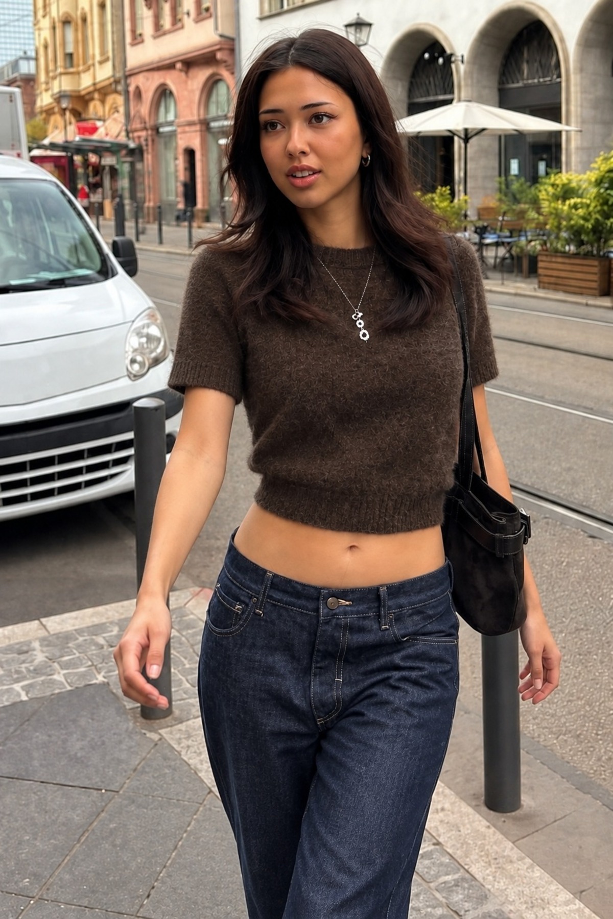 Kadın Kısa Kollu Basic Comfort Fit Triko Bluz Kahve 6