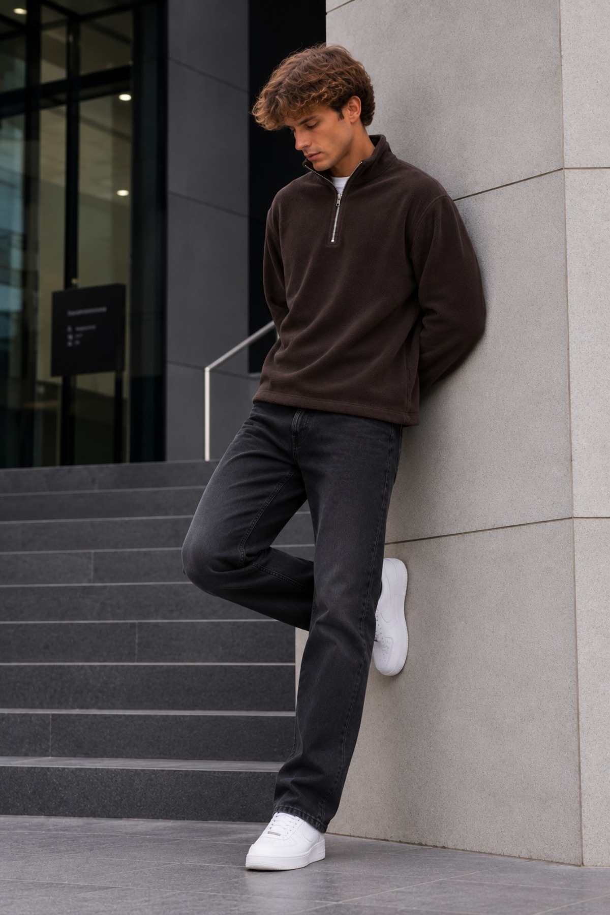 Erkek Fermuarlı Dik Yaka Polar K.Kahve Sweatshirt 4