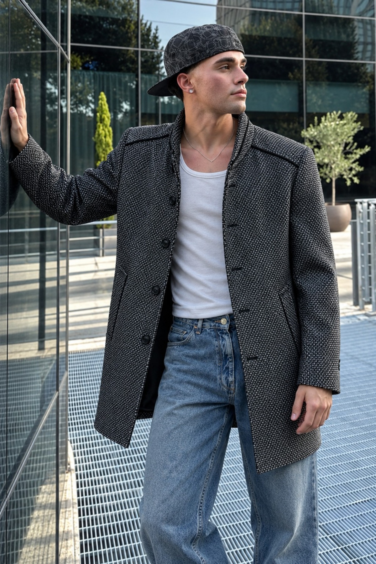 Erkek Düğmeli Klasik Şık Füme Kaşe Kaban 4